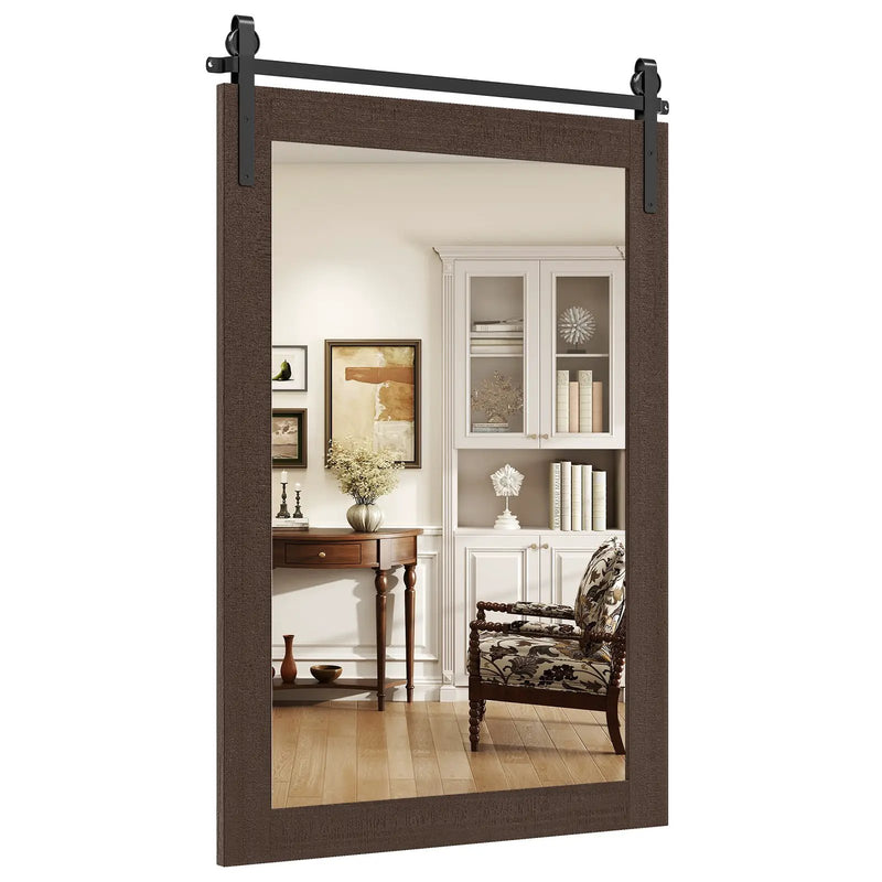 Rustic Wood Frame Barn Door Style Farmhouse Wall Mirror by DirectDeals