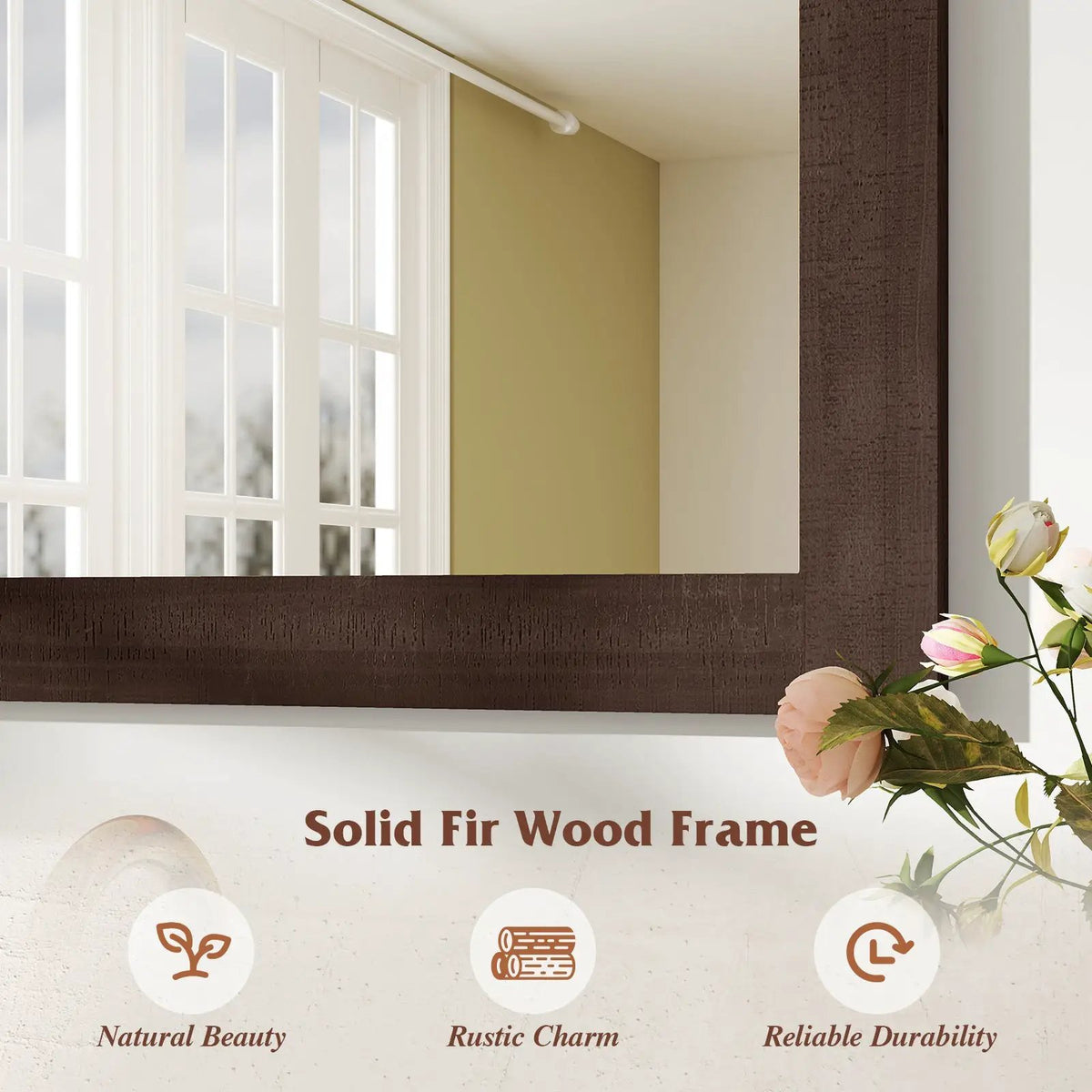 Rustic Wood Frame Barn Door Style Farmhouse Wall Mirror, photo 29 of 32