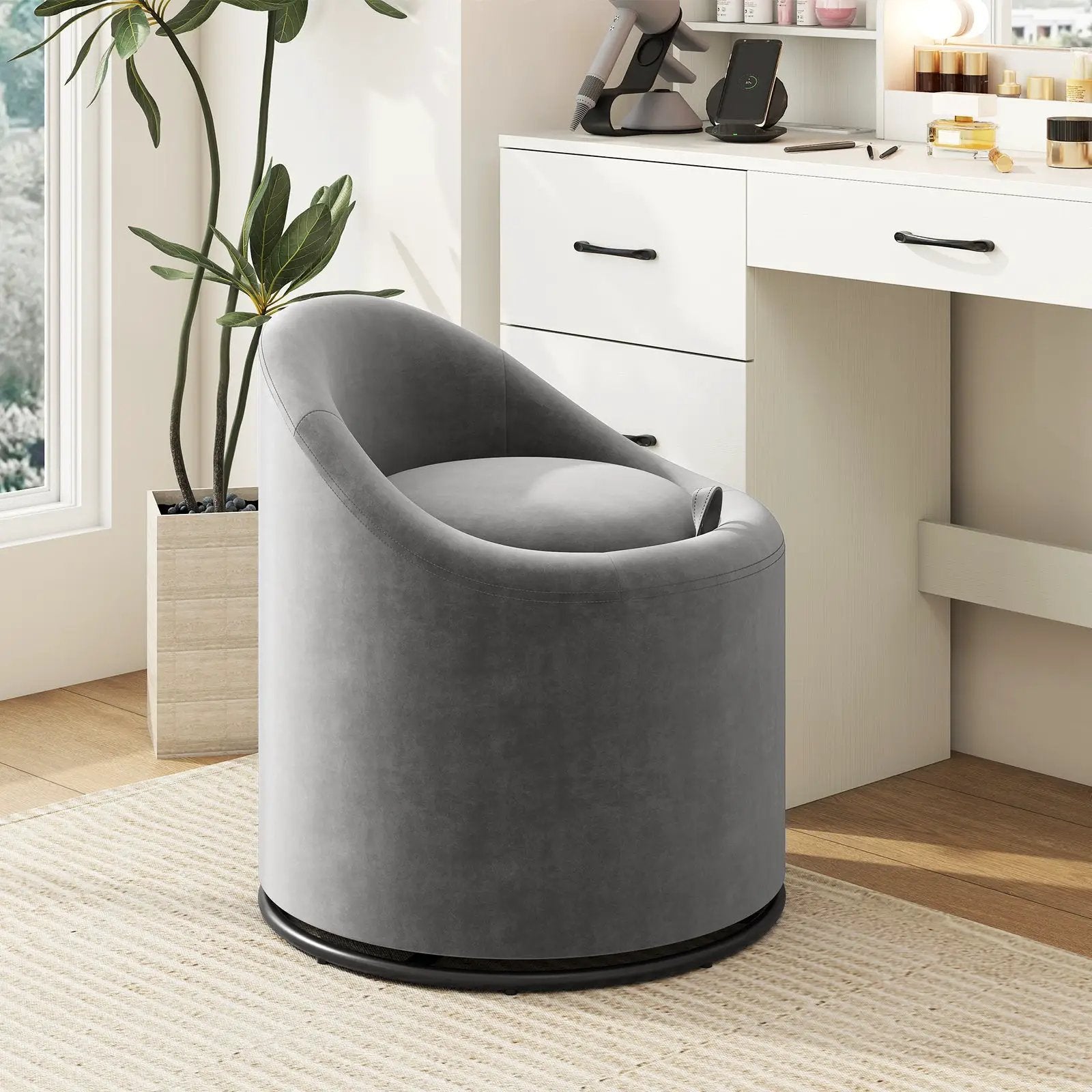 Barrel Chair with Storage 360¬∞ Swivel Upholstered Vanity Chair by DirectDeals