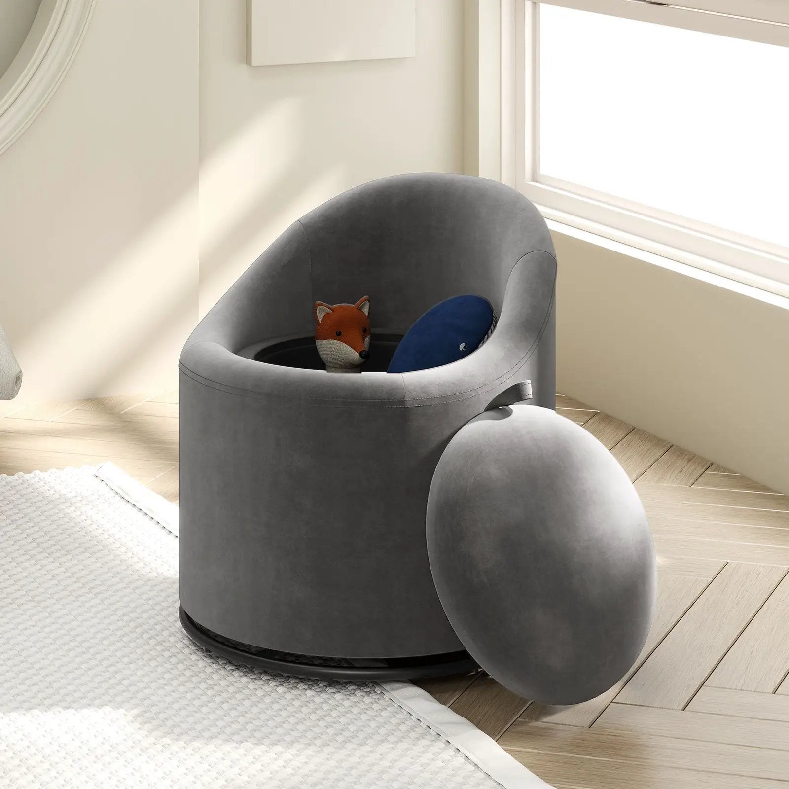 Barrel Chair with Storage 360¬∞ Swivel Upholstered Vanity Chair by DirectDeals