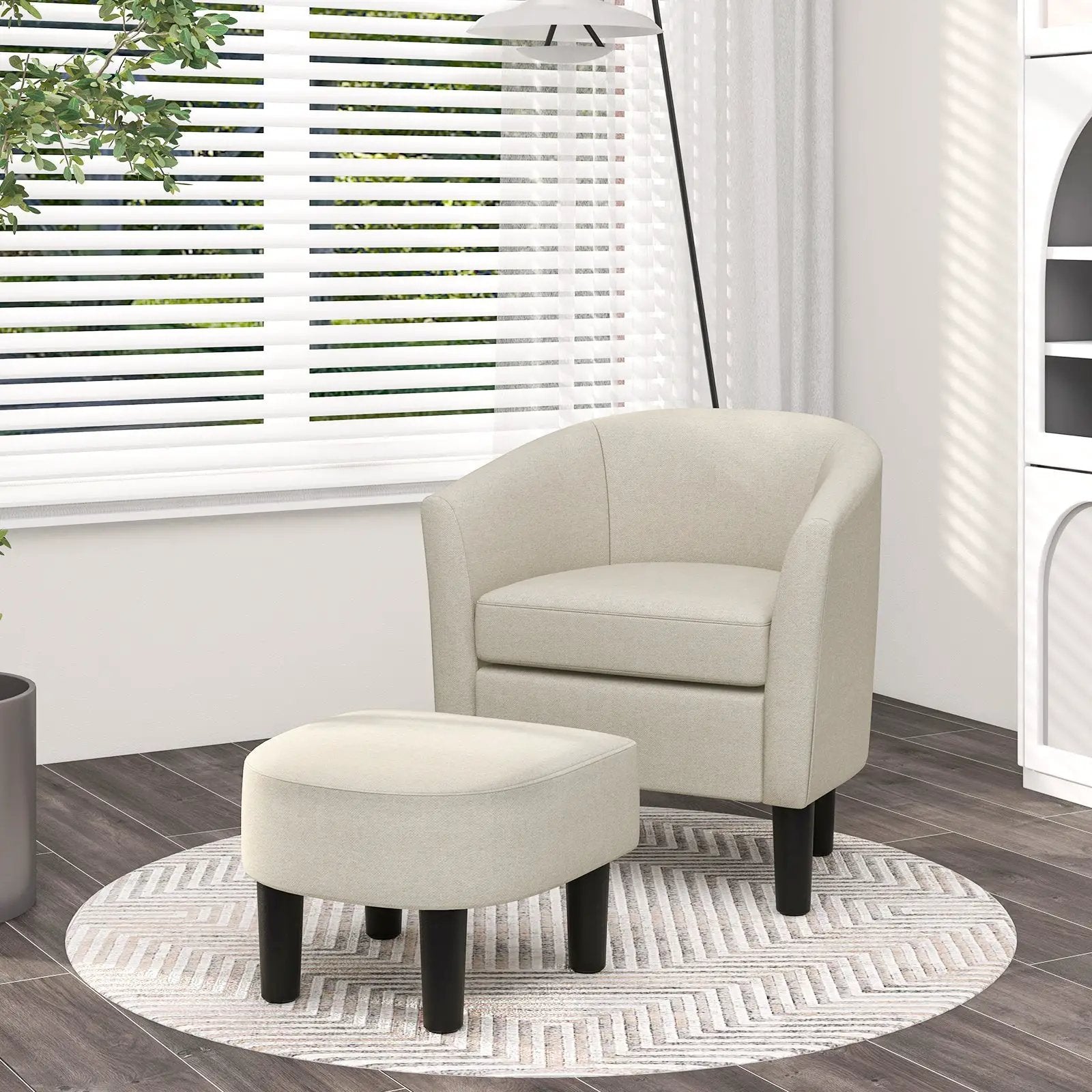 Barrel Club Chair with Ottoman Set Linen Fabric Accent Chair with Footrest by DirectDeals