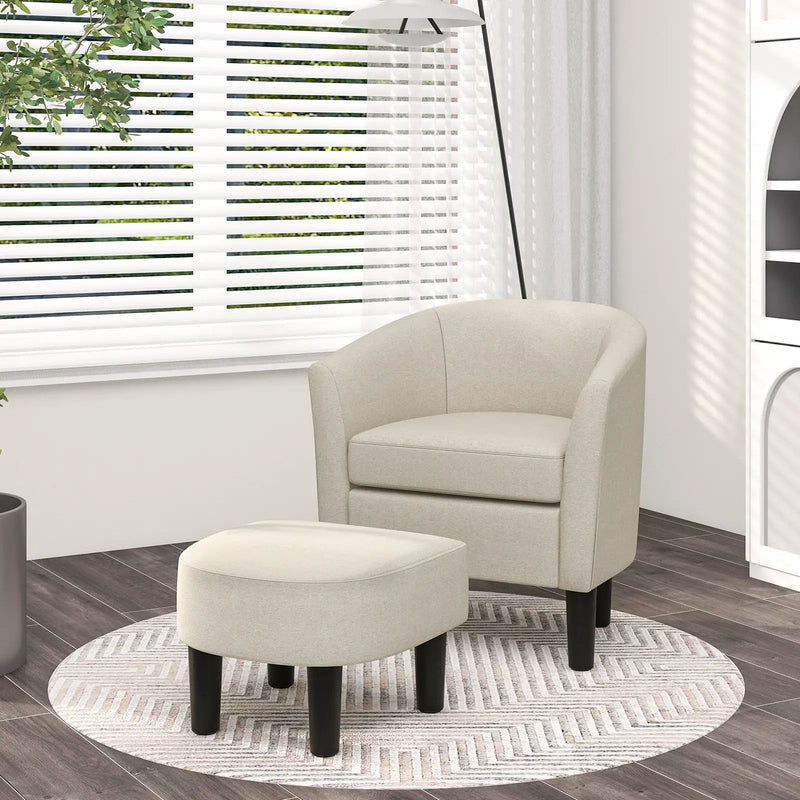 Barrel Club Chair with Ottoman Set Linen Fabric Accent Chair with Footrest by DirectDeals