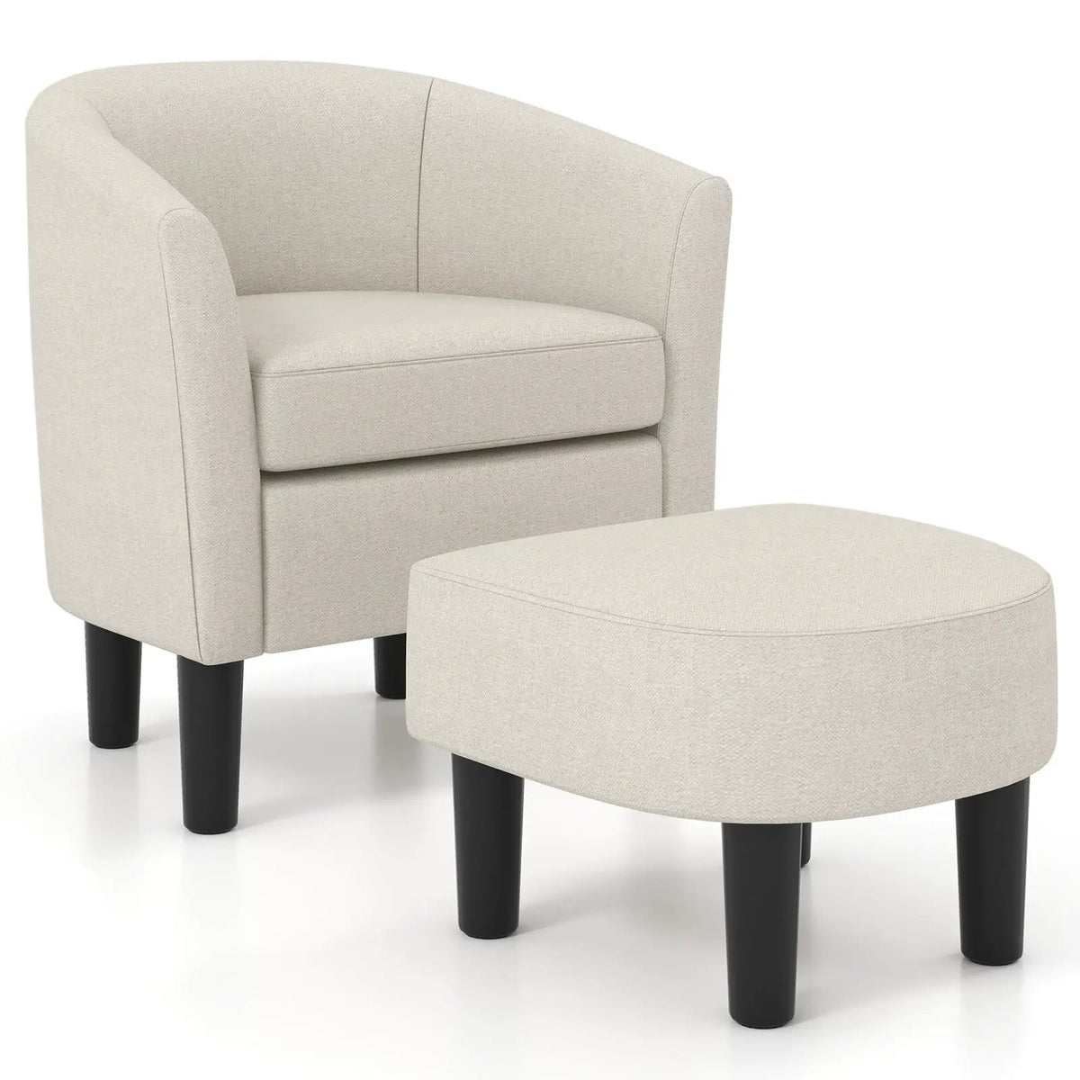 Barrel Club Chair with Ottoman Set Linen Fabric Accent Chair with Footrest, photo 11 of 16