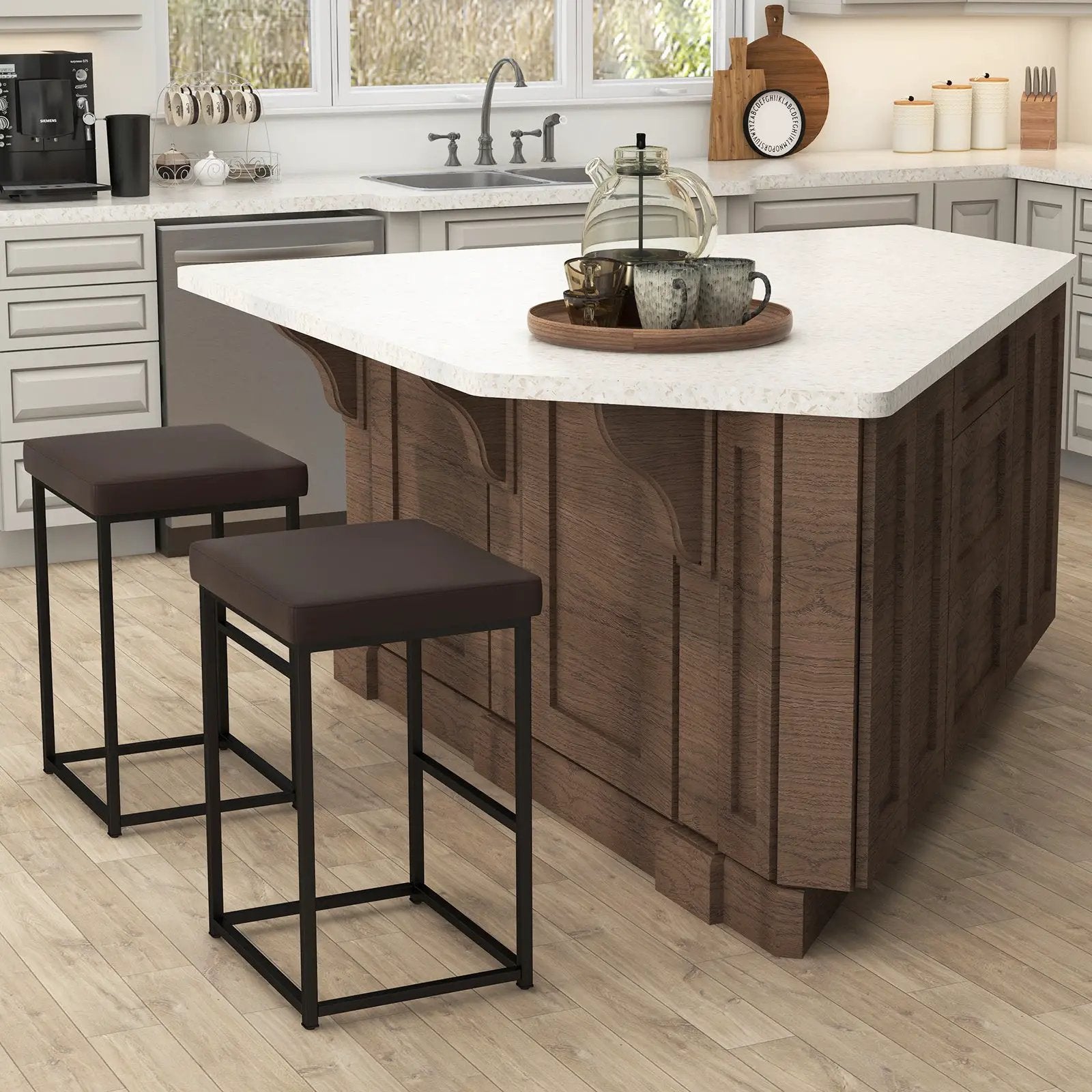 30 Inch Barstools Set of 2 with PU Leather Cover by DirectDeals
