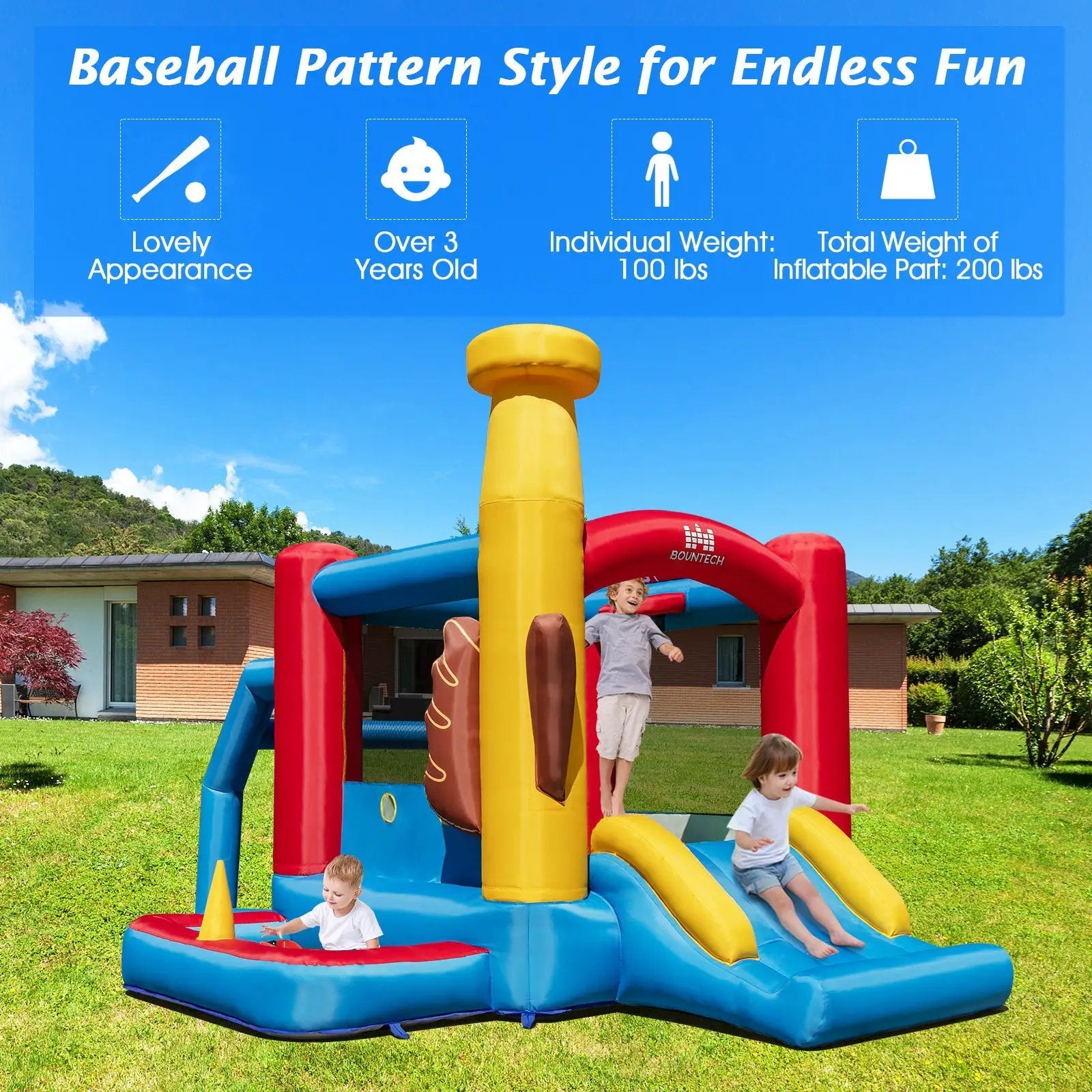 Baseball Themed Inflatable Bounce House with Ball Pit and Ocean Balls with 735W Blower by DirectDeals