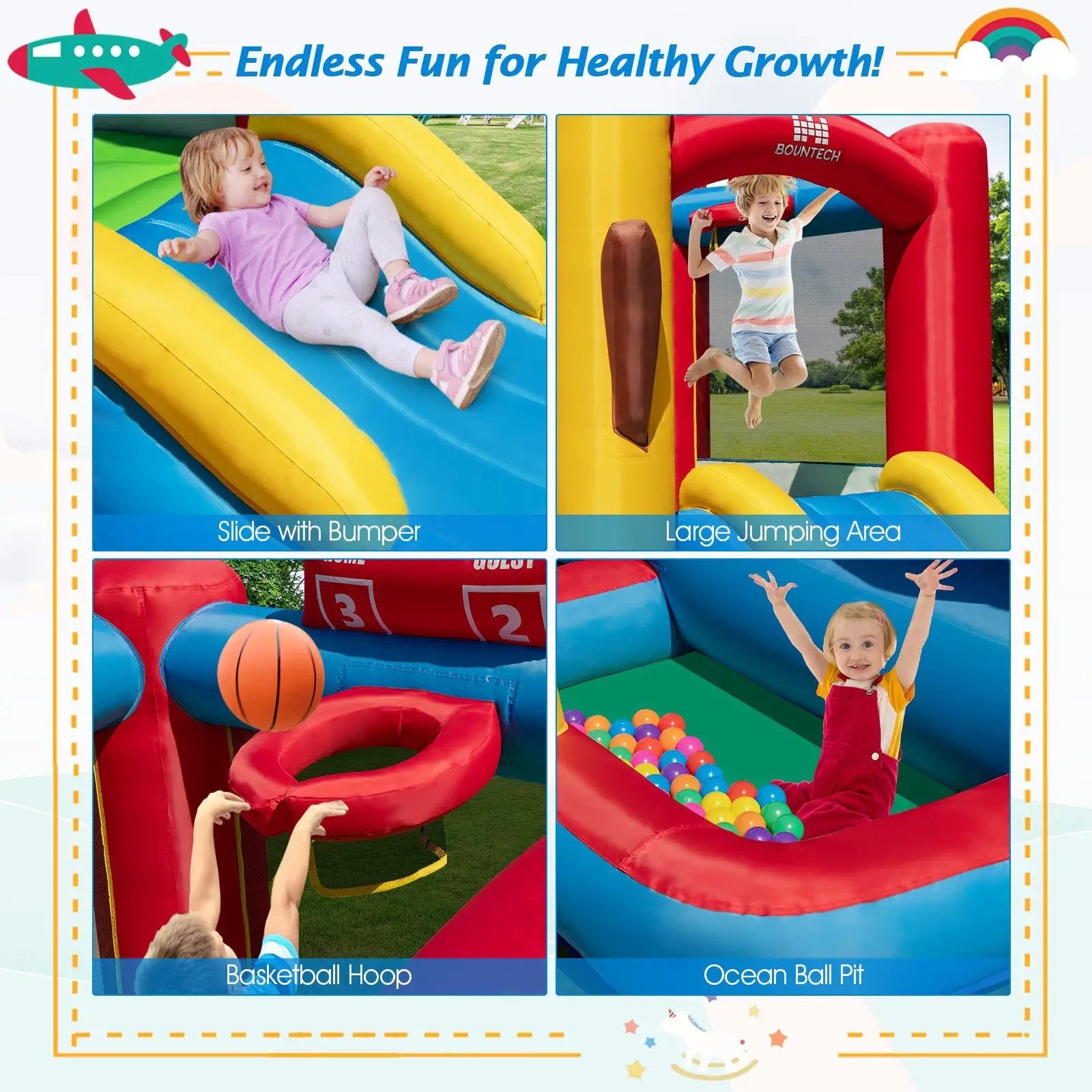 Baseball Themed Inflatable Bounce House with Ball Pit and Ocean Balls with 735W Blower by DirectDeals