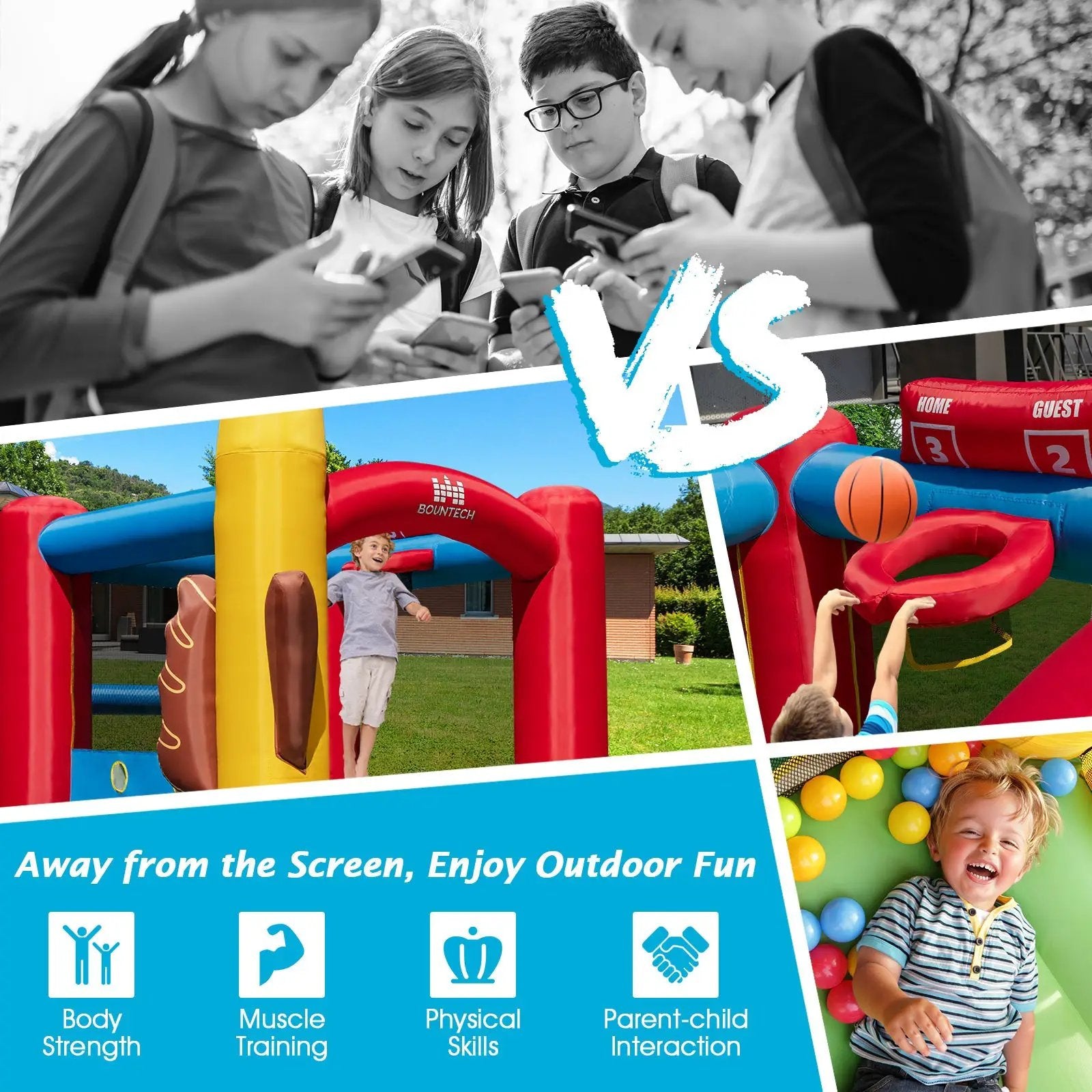 Baseball Themed Inflatable Bounce House with Ball Pit and Ocean Balls with 735W Blower by DirectDeals