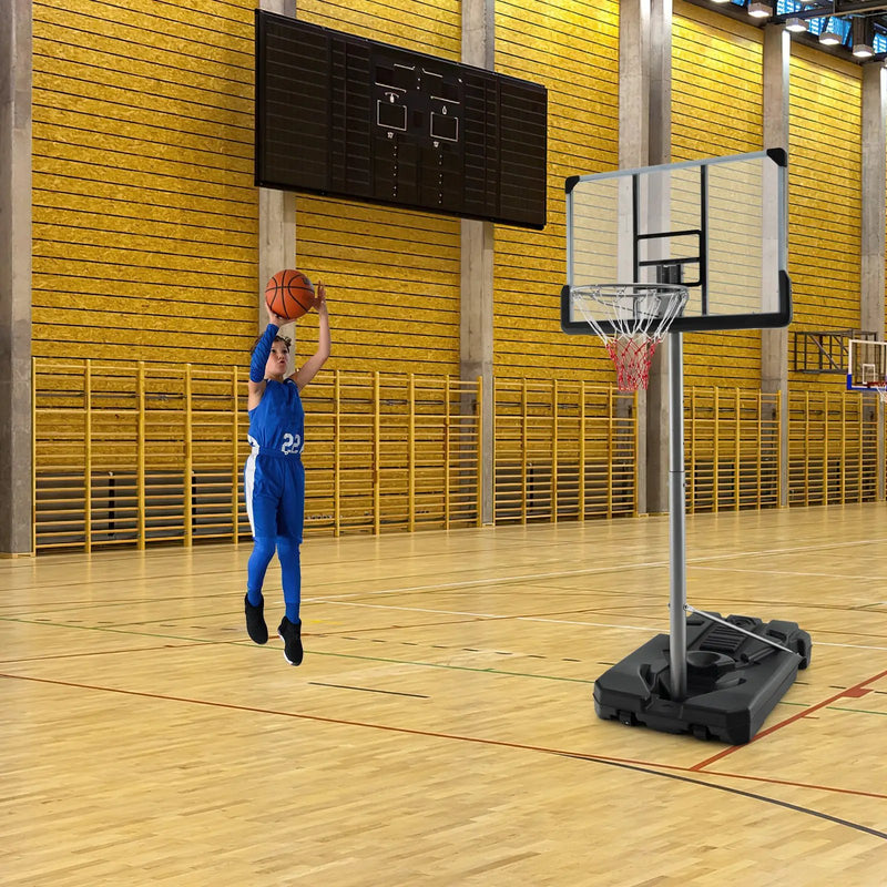 Basketball Hoop with 5.4-6.6FT Adjustable Height and 50 Inch Backboard-Black by DirectDeals