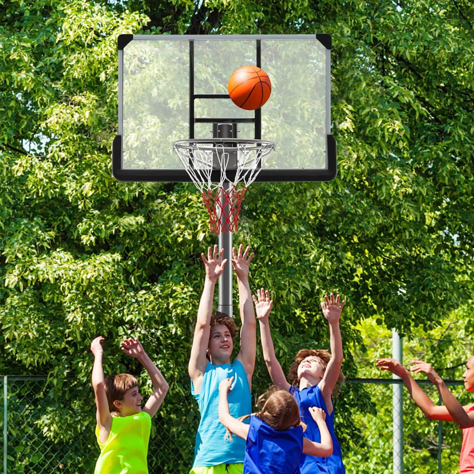 Basketball Hoop with 5.4-6.6FT Adjustable Height and 50 Inch Backboard-Black by DirectDeals