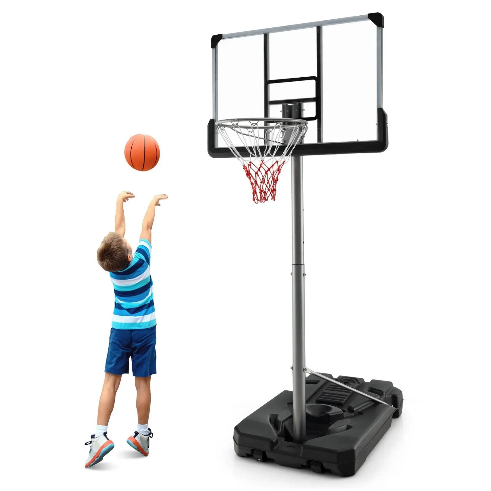 Basketball Hoop with 5.4-6.6FT Adjustable Height and 50 Inch Backboard-Black by DirectDeals
