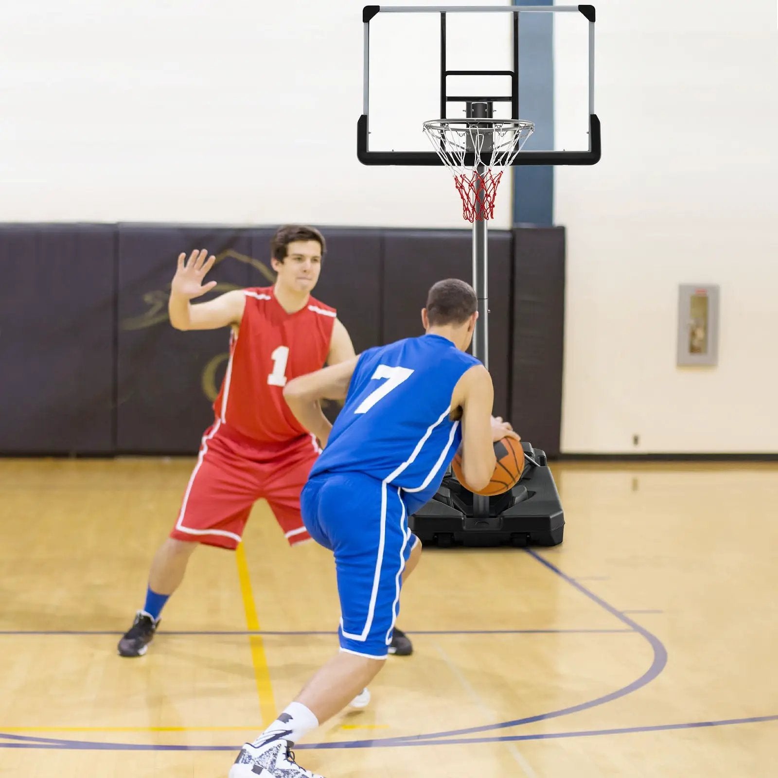 Basketball Hoop with 5.4-6.6FT Adjustable Height and 50 Inch Backboard-Black by DirectDeals