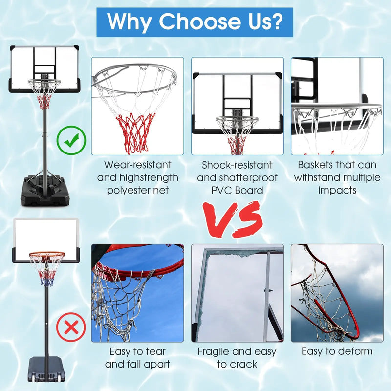 Basketball Hoop with 5.4-6.6FT Adjustable Height and 50 Inch Backboard-Black by DirectDeals