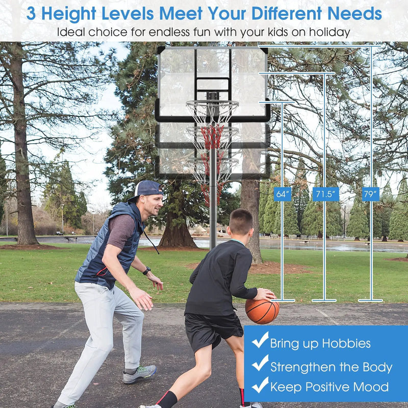 Basketball Hoop with 5.4-6.6FT Adjustable Height and 50 Inch Backboard-Black by DirectDeals