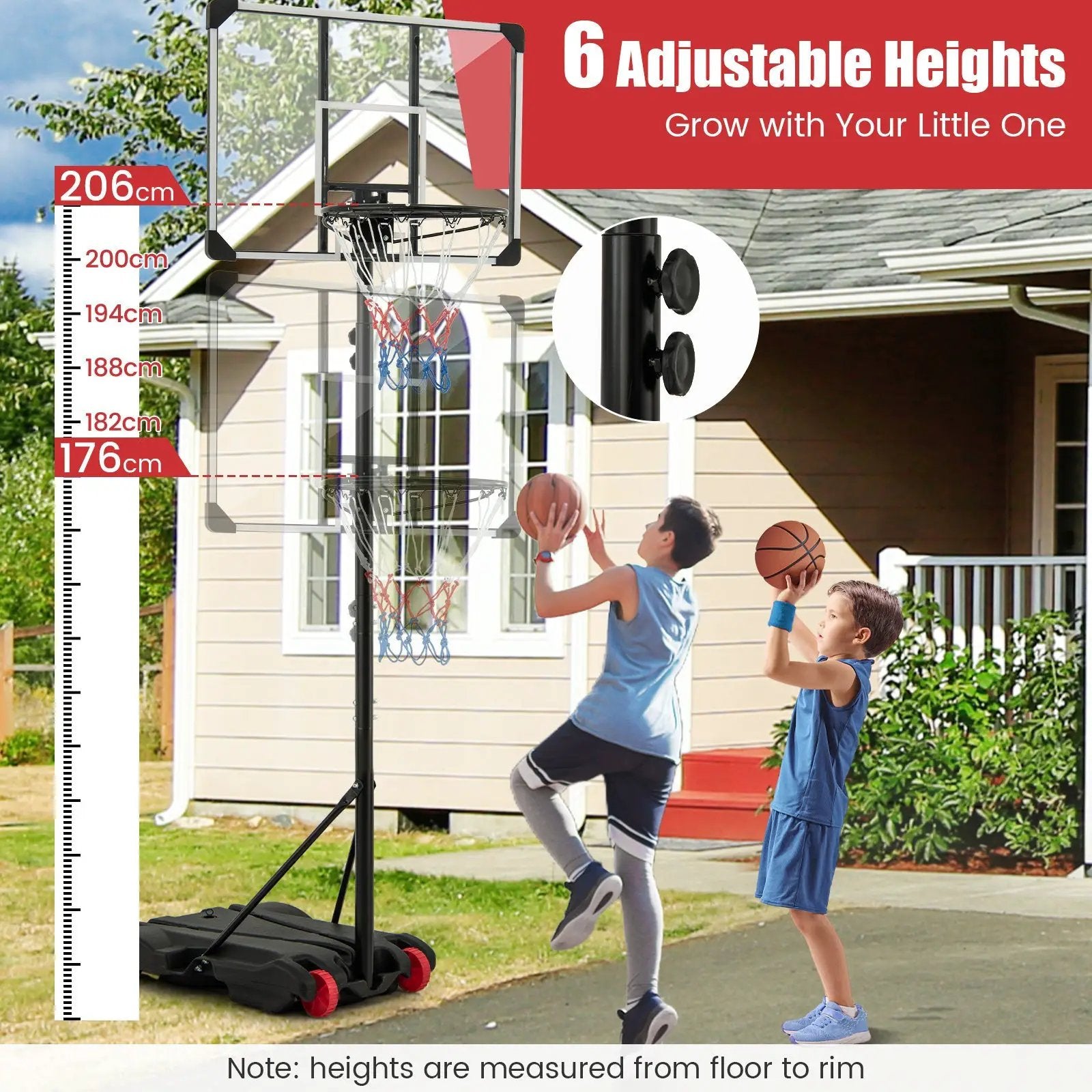 5.8-6.8 FT Basketball Hoop Height Adjustable Basketball System with Wheels and Fillable Base by DirectDeals