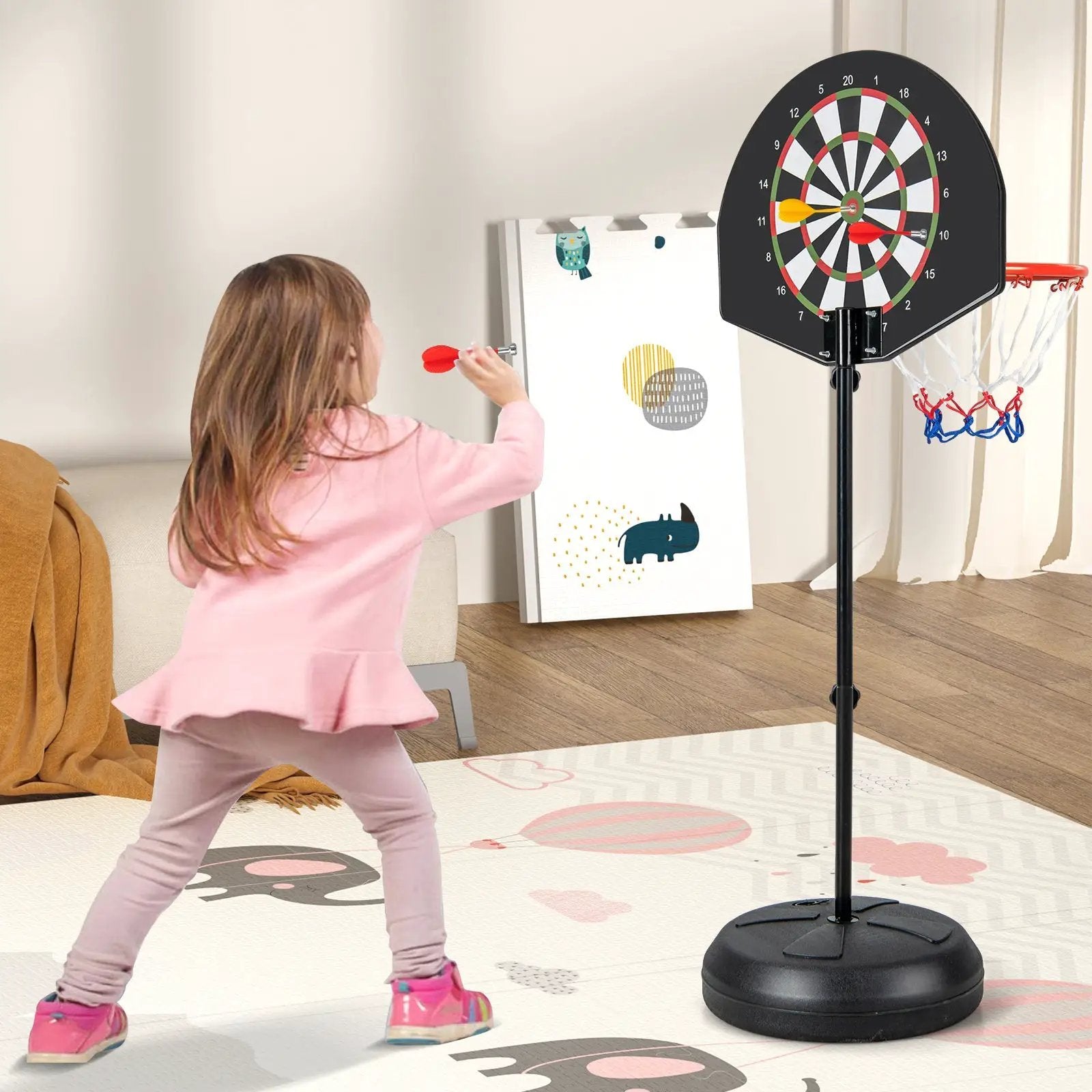 2-in-1 Height Adjustable Kids Basketball Hoop with Dart Board by DirectDeals