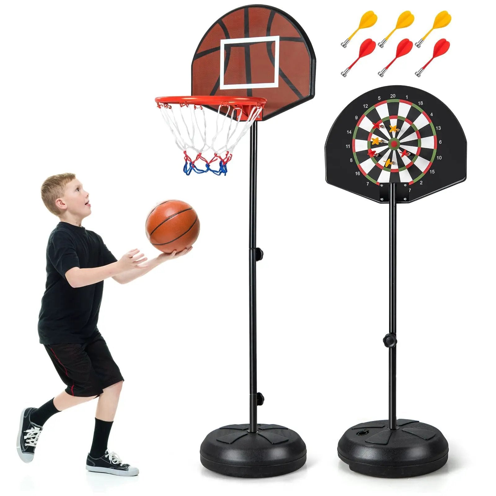 2-in-1 Height Adjustable Kids Basketball Hoop with Dart Board by DirectDeals
