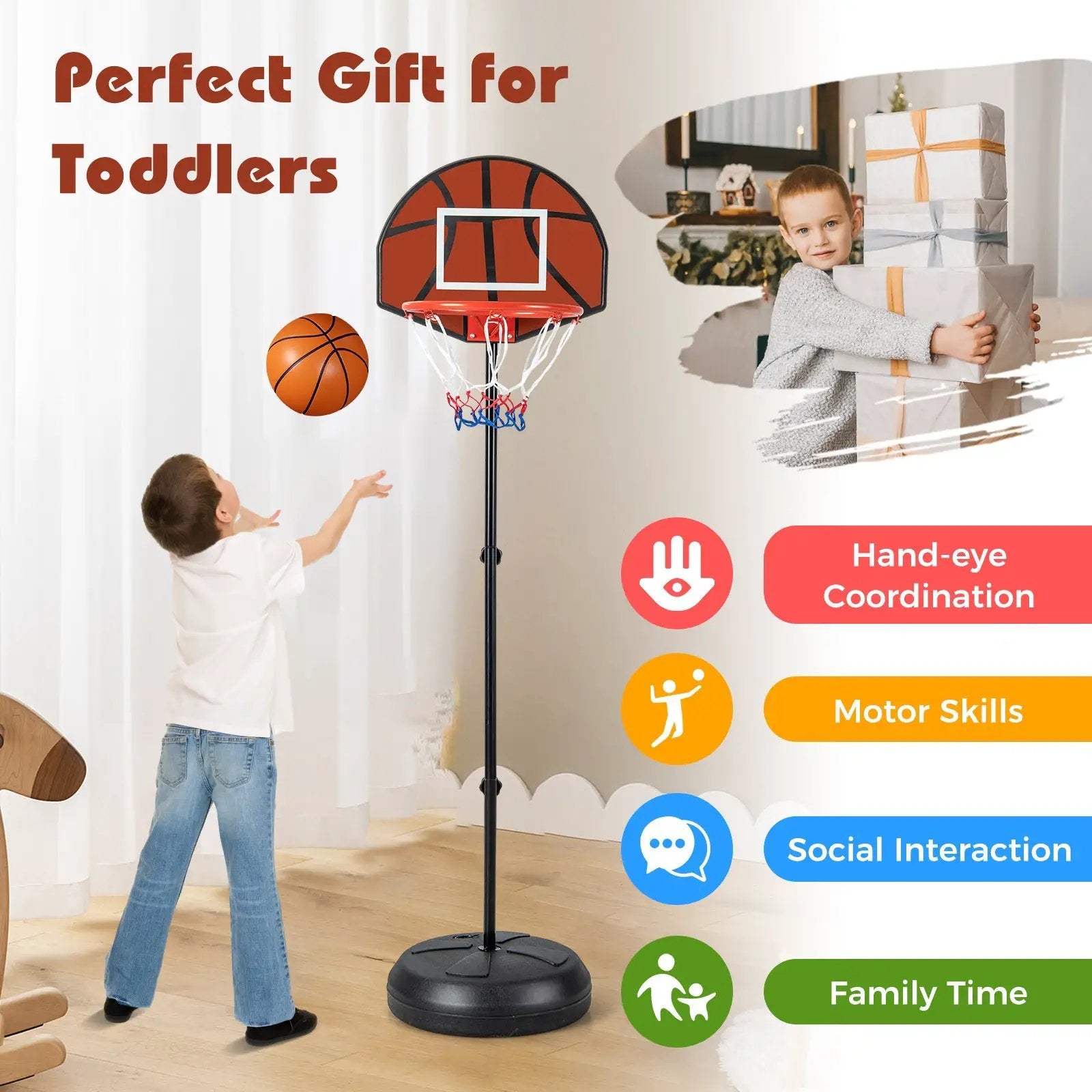 2-in-1 Height Adjustable Kids Basketball Hoop with Dart Board by DirectDeals