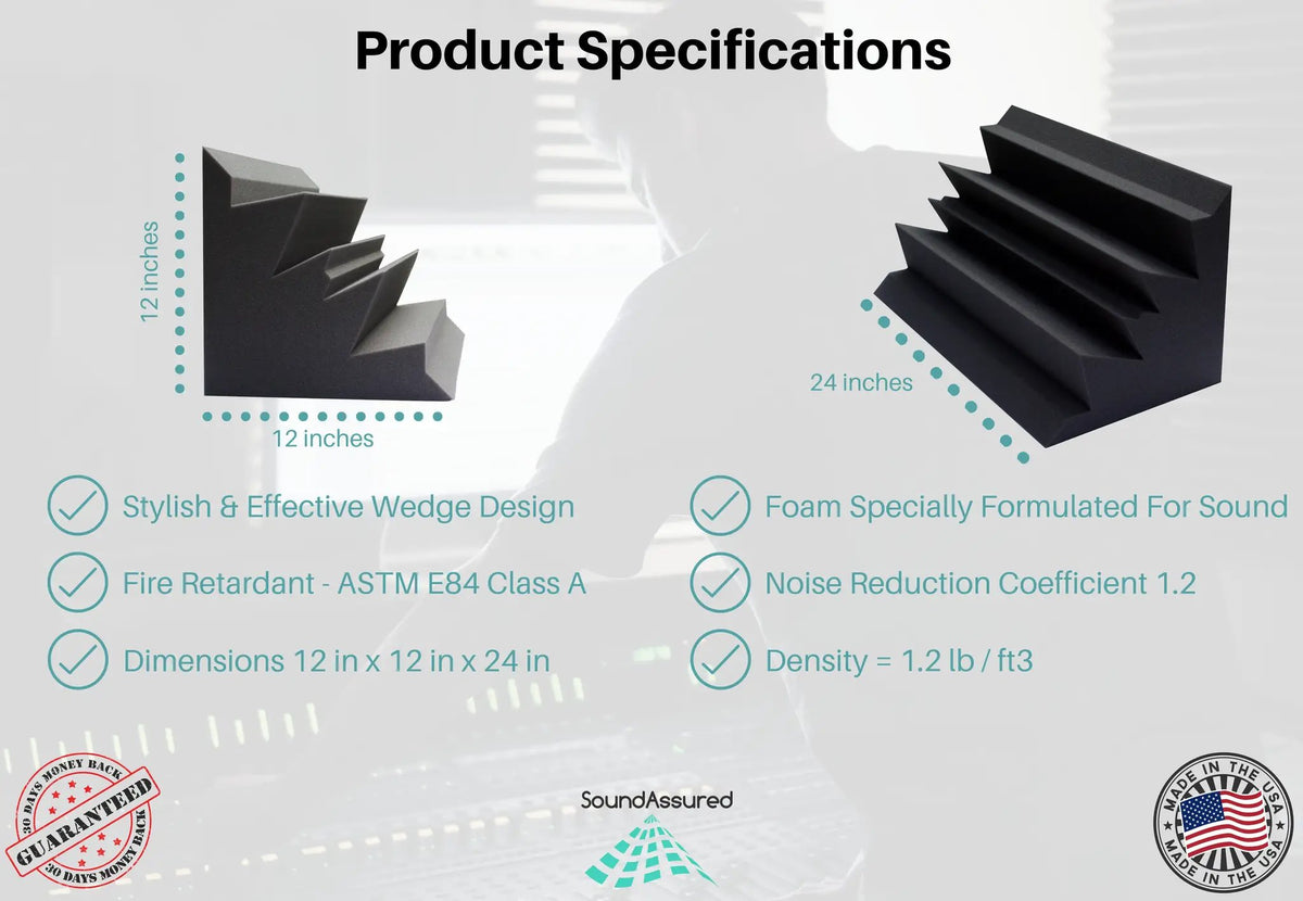 Grid Style Acoustic Foam Panels - Acoustic Foam Room Kits, dimensions drawing 2