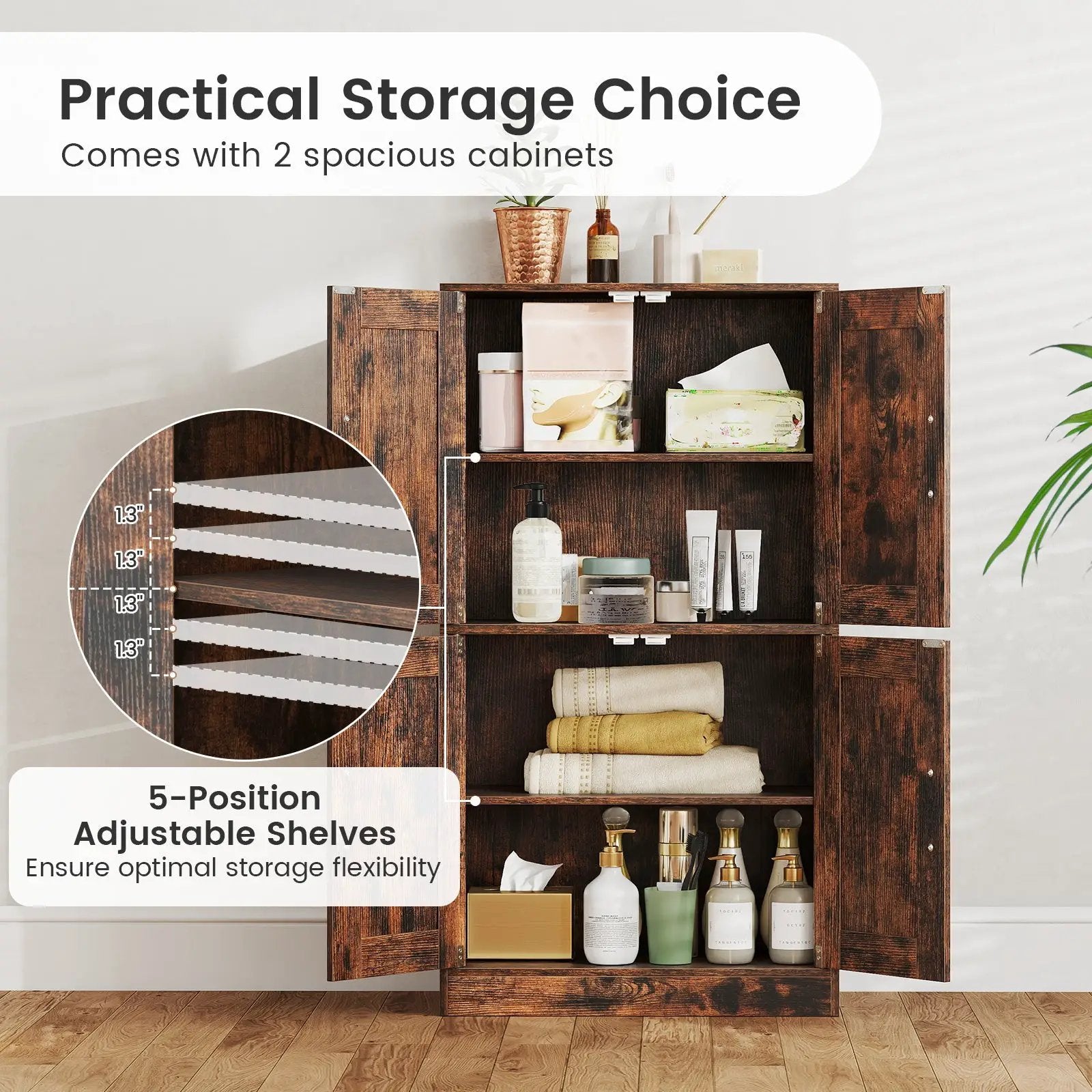 Bathroom Cabinet 43.5 inch Storage Cabinet with Doors and Adjustable Shelves by DirectDeals