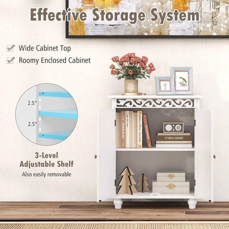 Freestanding Bathroom Cabinet Floor Storage Organizer with Adjustable Shelf and Solid Wood Legs-White by DirectDeals