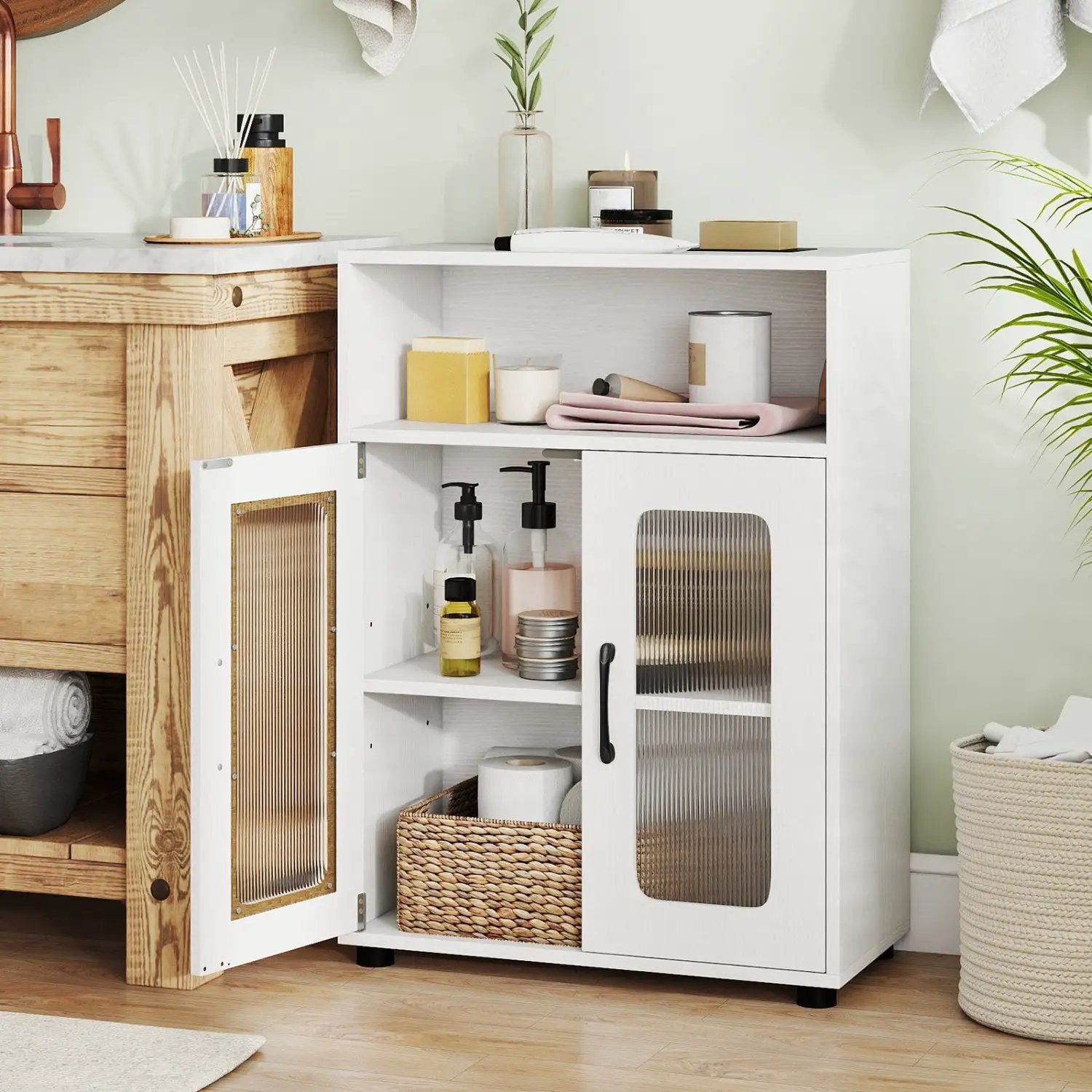 Bathroom Cabinet Freestanding Cabinet with 2 Doors and 3-Level Adjustable Shelf by DirectDeals