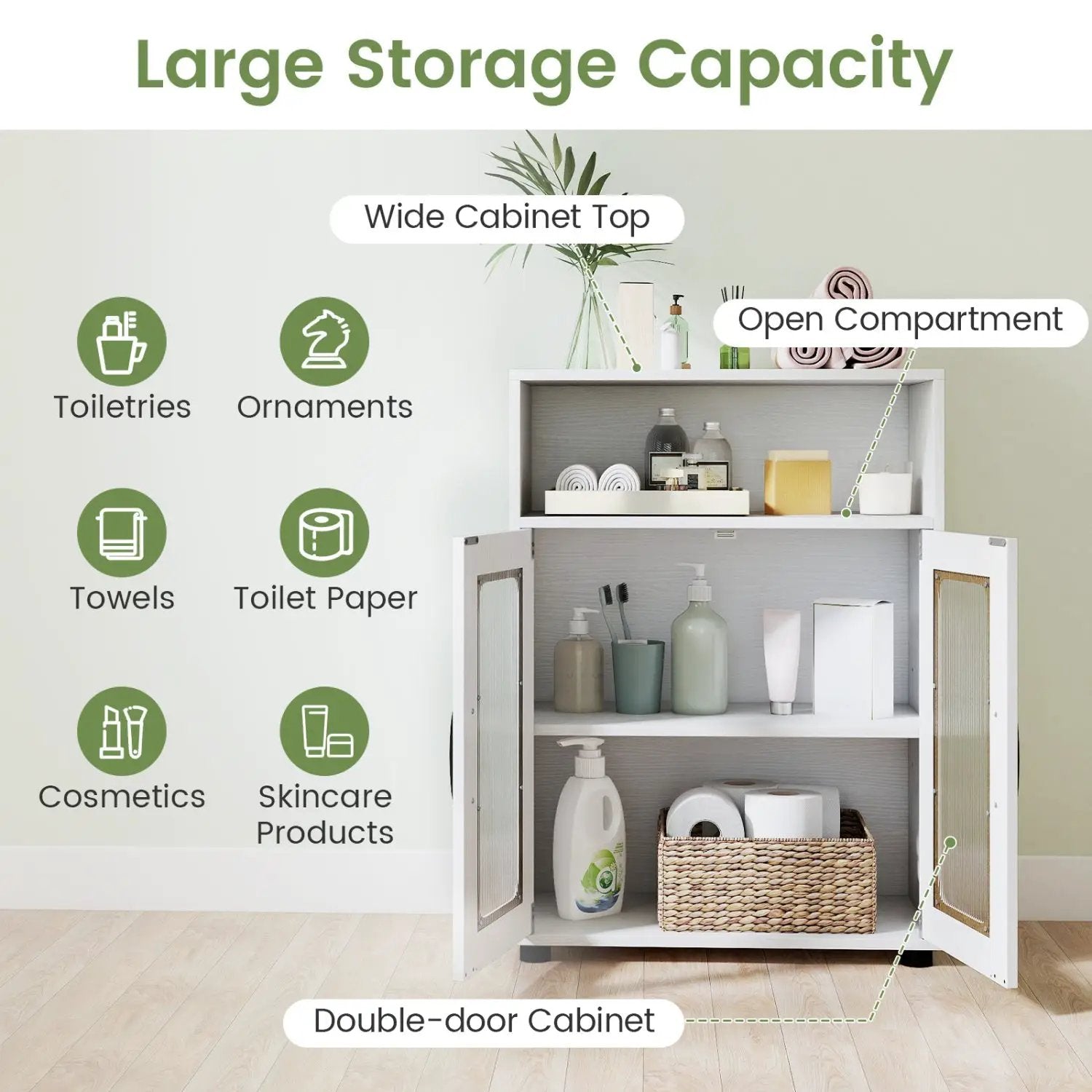 Bathroom Cabinet Freestanding Cabinet with 2 Doors and 3-Level Adjustable Shelf by DirectDeals