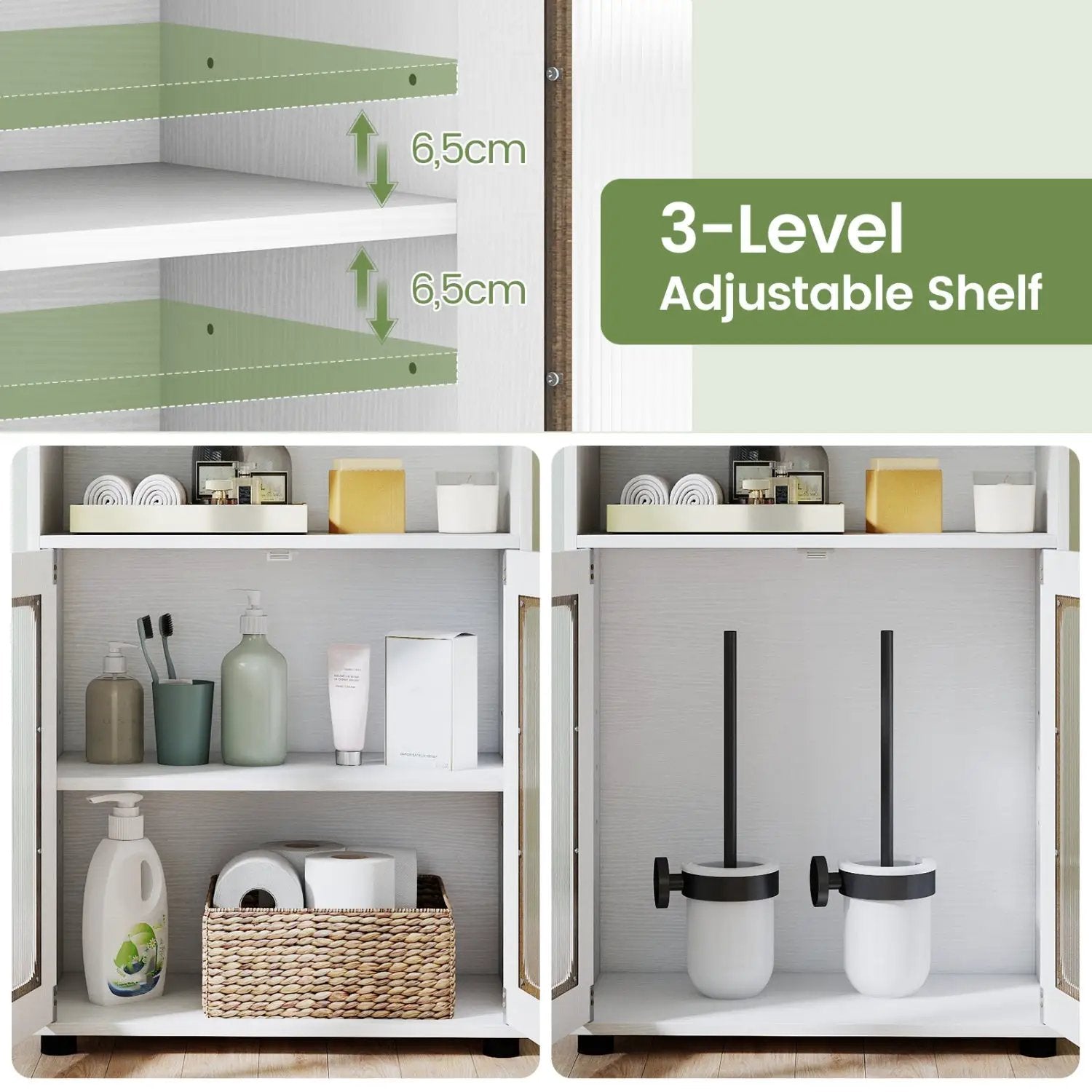 Bathroom Cabinet Freestanding Cabinet with 2 Doors and 3-Level Adjustable Shelf by DirectDeals