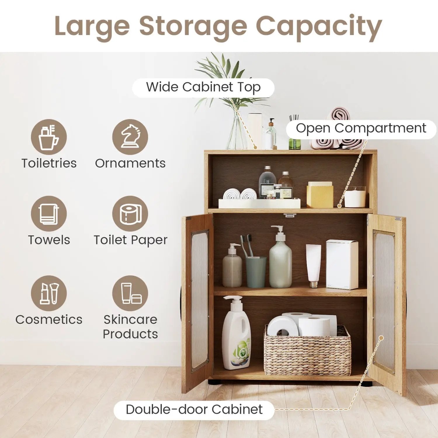 Bathroom Cabinet Freestanding Cabinet with 2 Doors and 3-Level Adjustable Shelf by DirectDeals