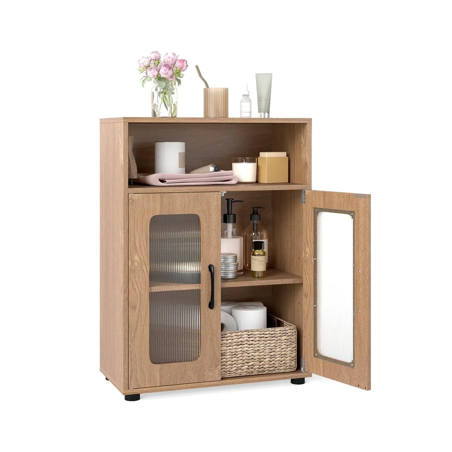 Bathroom Cabinet Freestanding Cabinet with 2 Doors and 3-Level Adjustable Shelf by DirectDeals