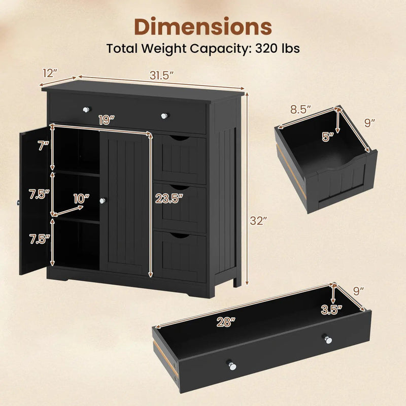 Bathroom Floor Cabinet with 4 Drawers and 2 Doors - White by DirectDeals