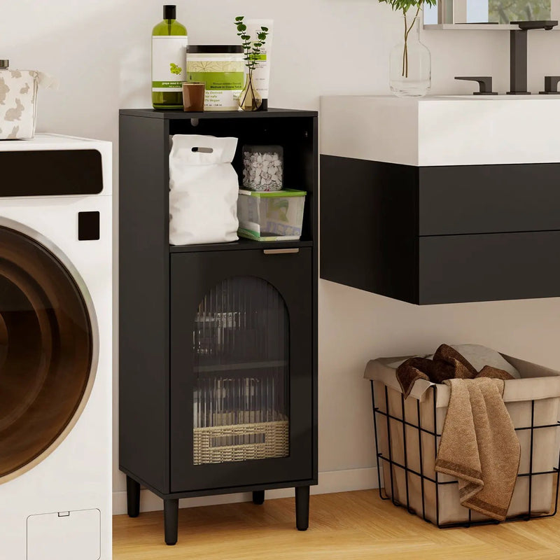 Bathroom Floor Cabinet with Adjustable Shelf and Glass Door by DirectDeals