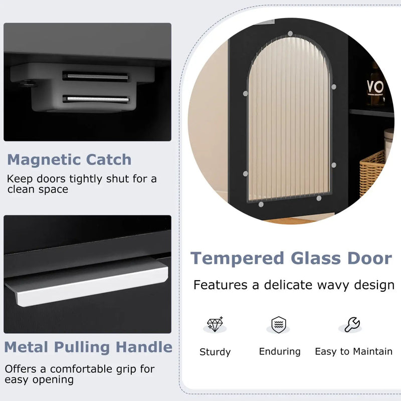 Bathroom Floor Cabinet with Adjustable Shelf and Glass Door by DirectDeals