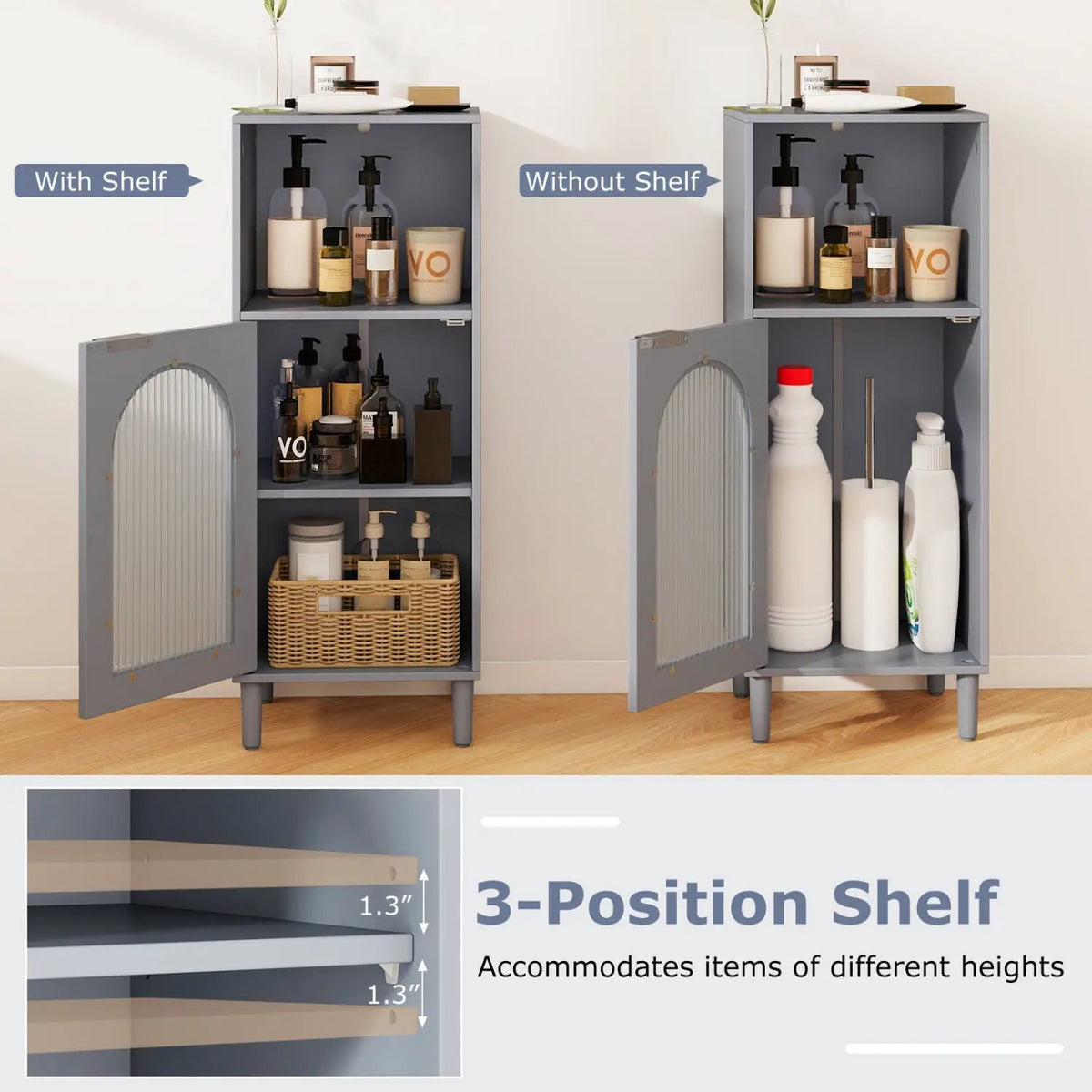 Bathroom Floor Cabinet with Adjustable Shelf and Glass Door, photo 15 of 16