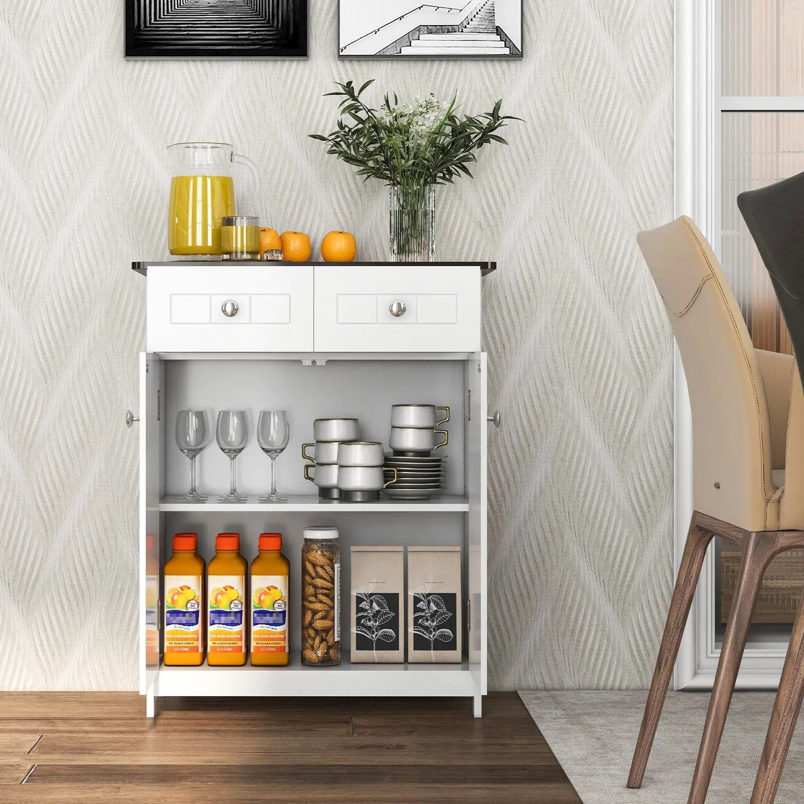 Freestanding Bathroom Floor Cabinet Storage Organizer with 2 Drawers-White by DirectDeals