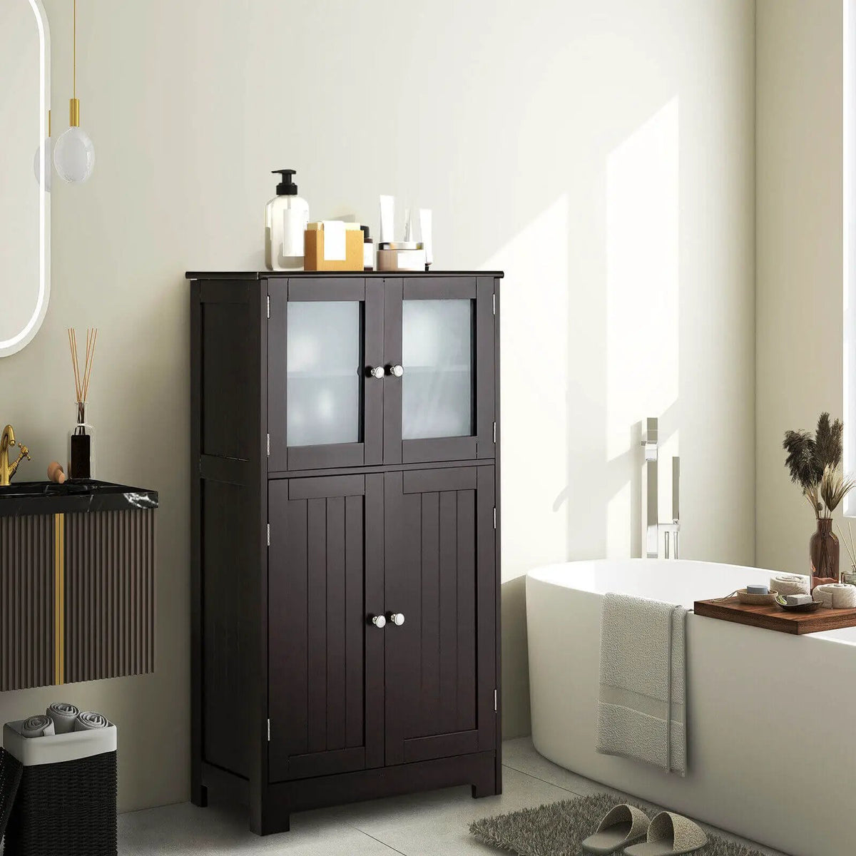 Bathroom Floor Storage Locker Kitchen Cabinet with Doors and Adjustable Shelf by DirectDeals