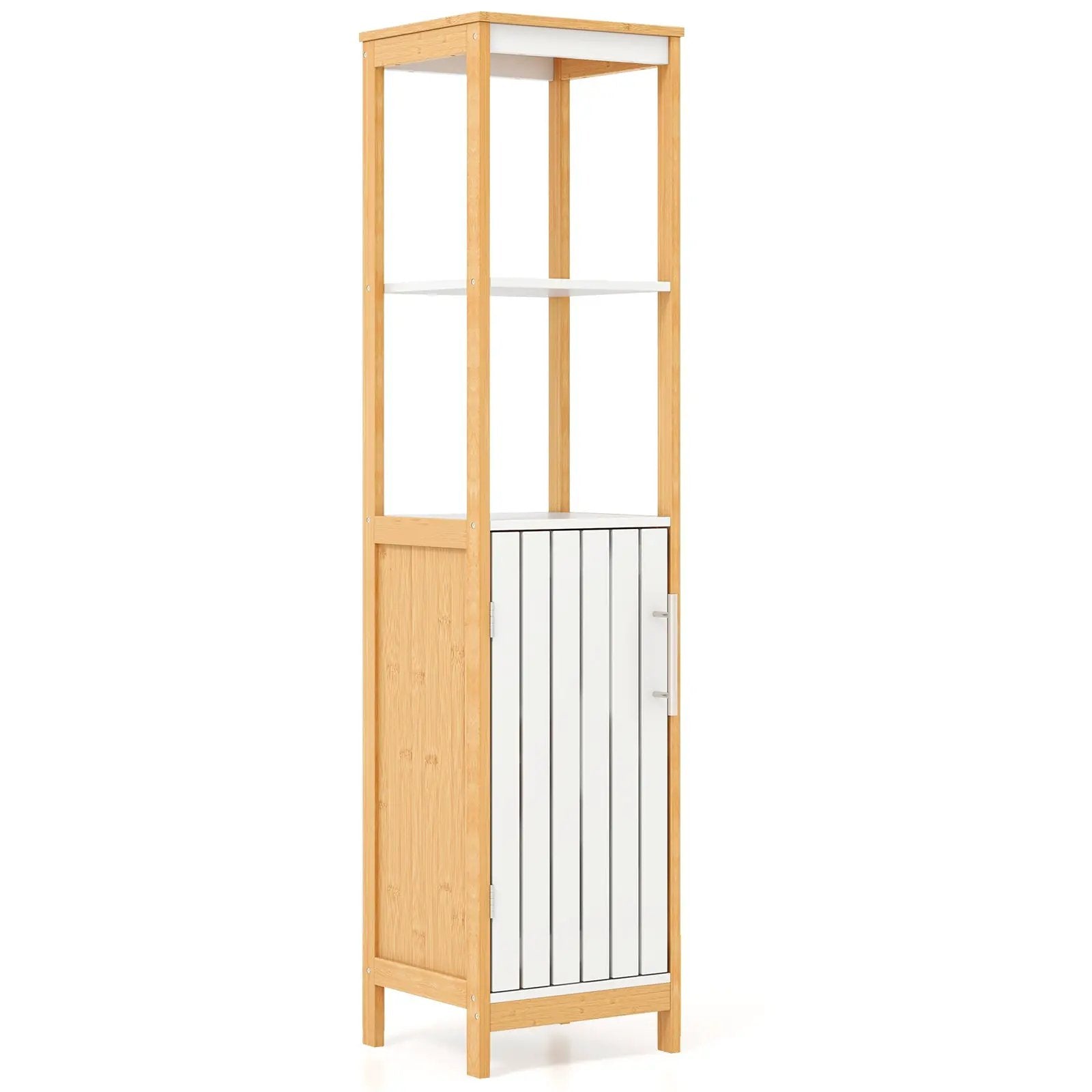 Bathroom Floor Cabinet with Door Shelves Adjustable Shelf-Natural by DirectDeals