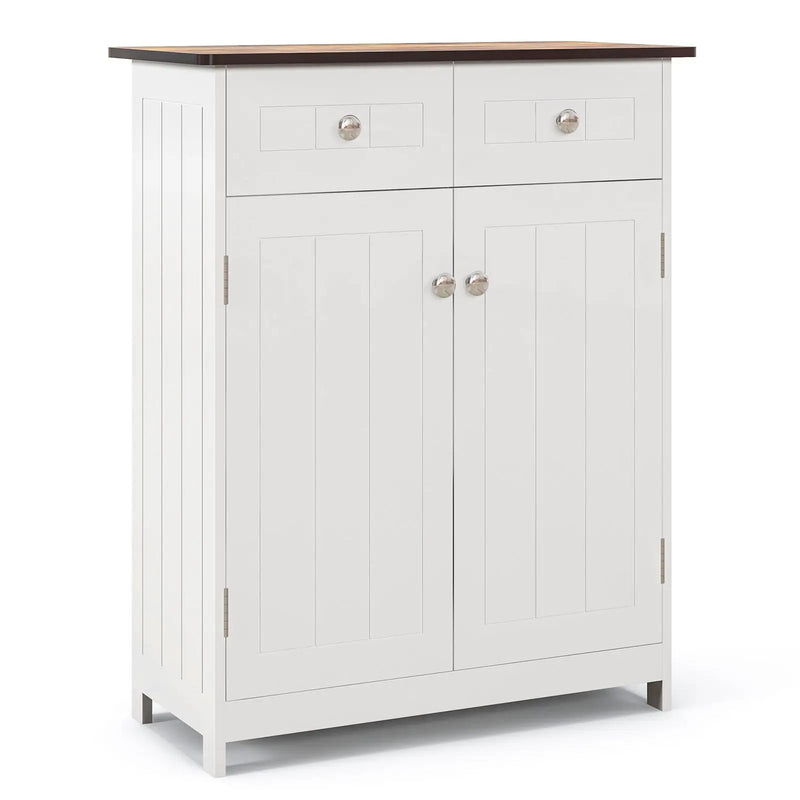 Freestanding Bathroom Floor Cabinet Storage Organizer with 2 Drawers-White by DirectDeals