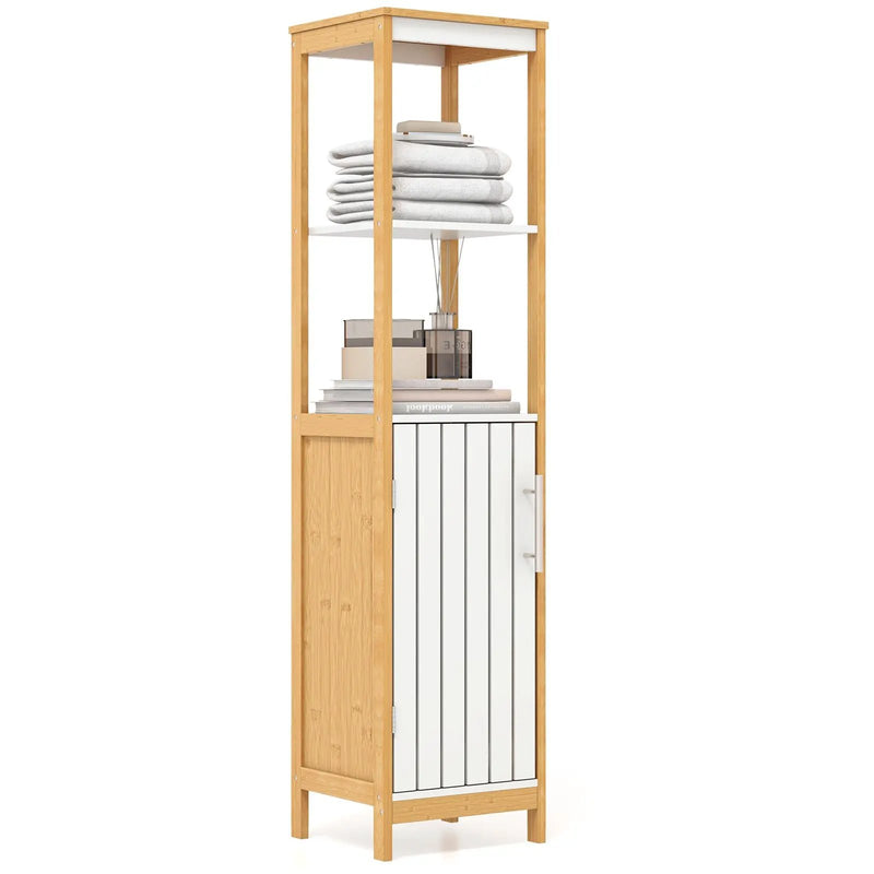 Bathroom Floor Cabinet with Door Shelves Adjustable Shelf-Natural by DirectDeals