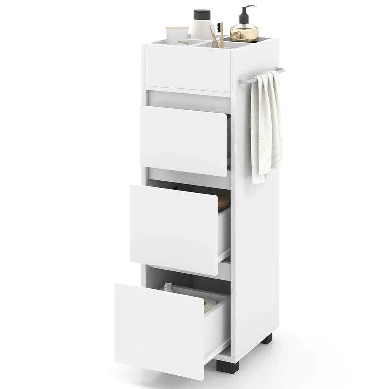 Bathroom Floor Cabinet with 3 Drawers 4 Top Dividers and 1 Towel Rack-White by DirectDeals