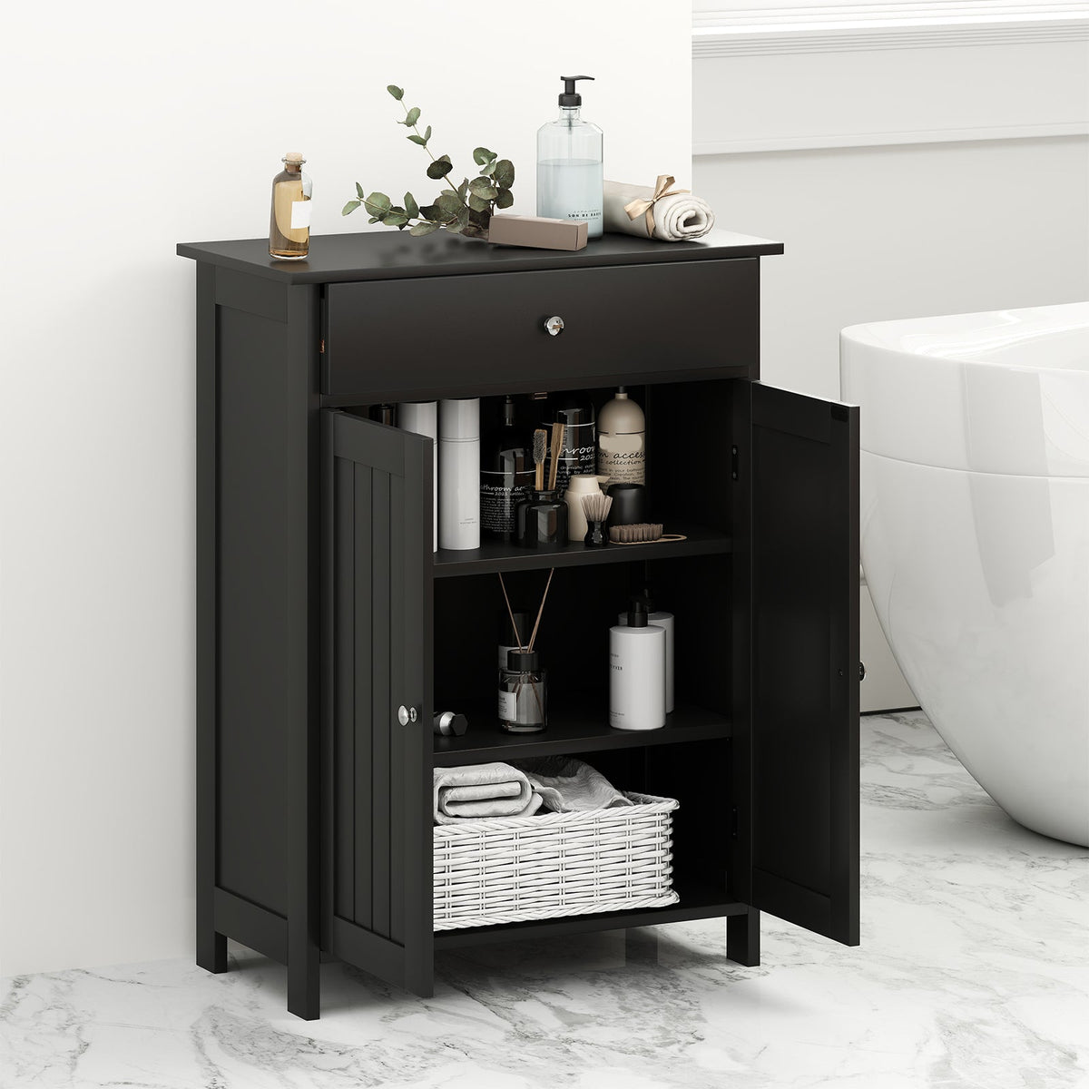 Bathroom Floor Cabinet Freestanding Storage Organizer with 2 Doors, photo 7 of 9