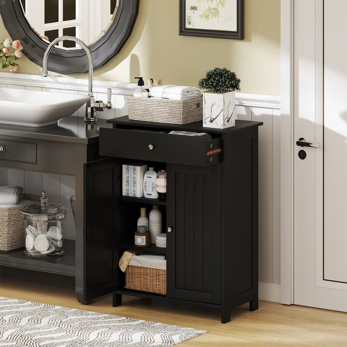 Bathroom Floor Cabinet Freestanding Storage Organizer with 2 Doors, photo 2 of 9