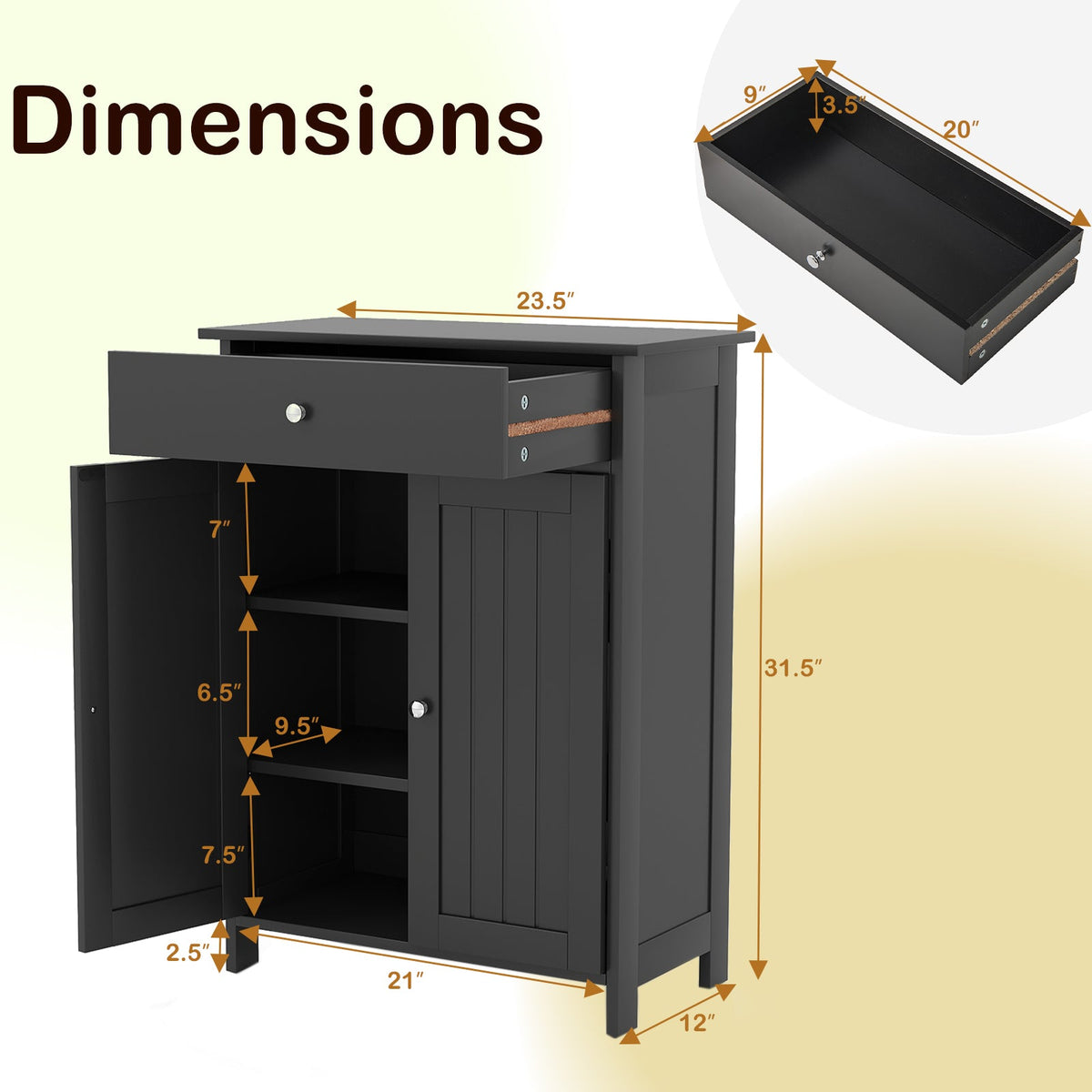 Bathroom Floor Cabinet Freestanding Storage Organizer with 2 Doors, photo 5 of 9