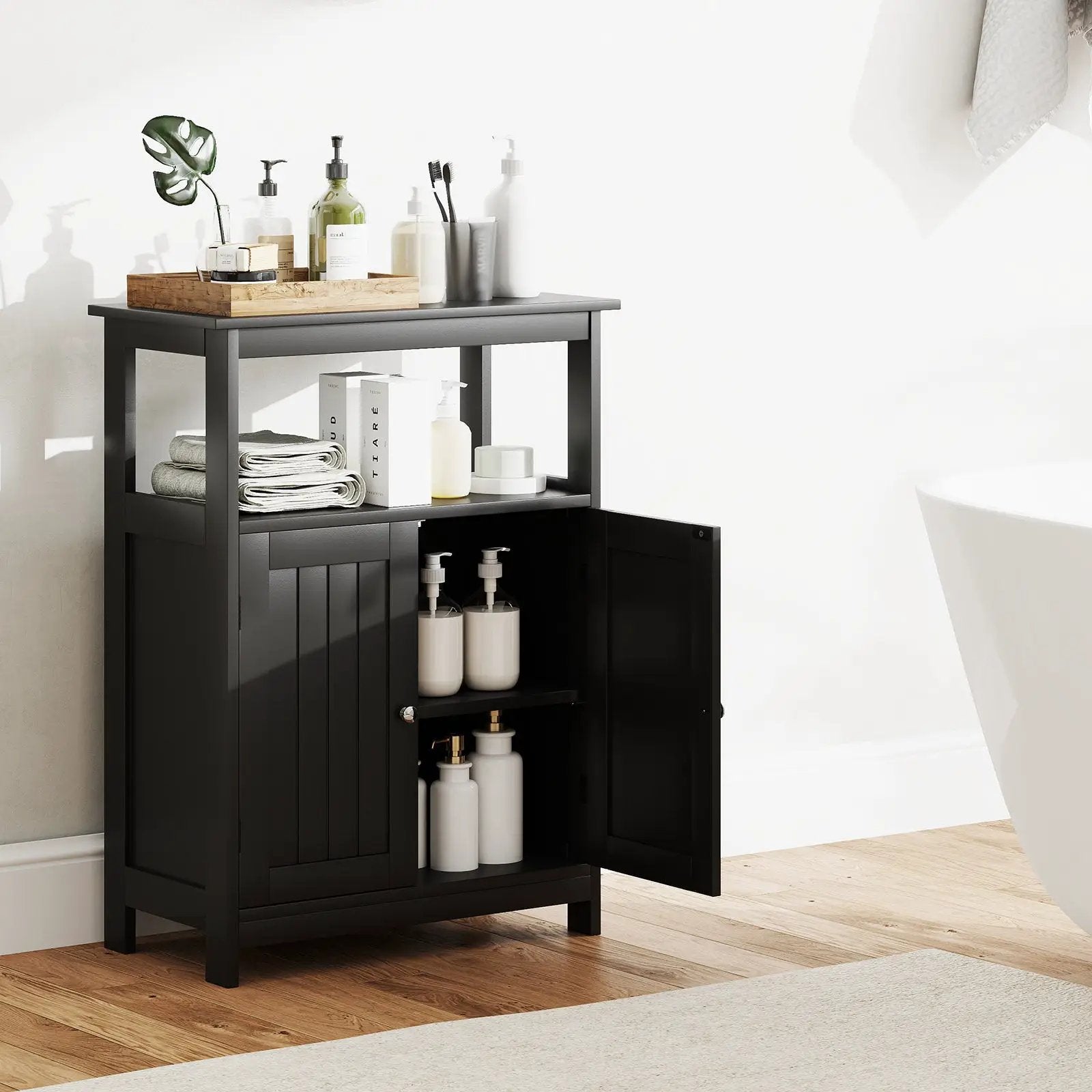 Bathroom Floor Cabinet Freestanding Storage Organizer with Open Compartment by DirectDeals
