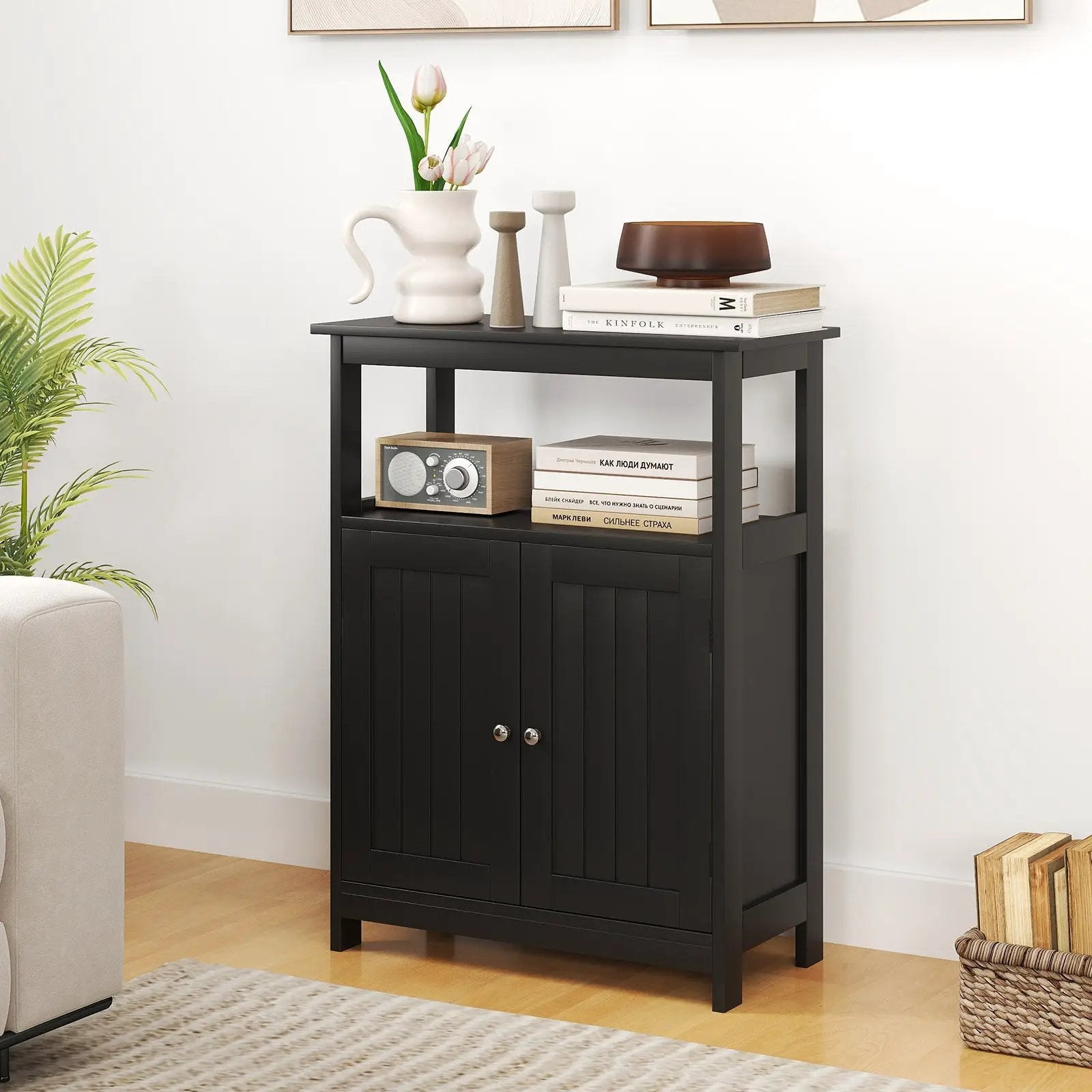 Bathroom Floor Cabinet Freestanding Storage Organizer with Open Compartment by DirectDeals