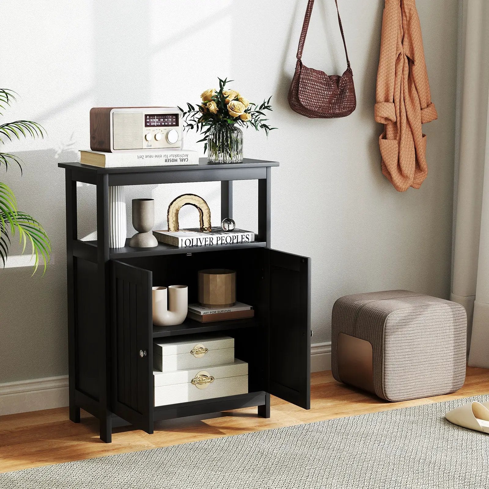 Bathroom Floor Cabinet Freestanding Storage Organizer with Open Compartment by DirectDeals