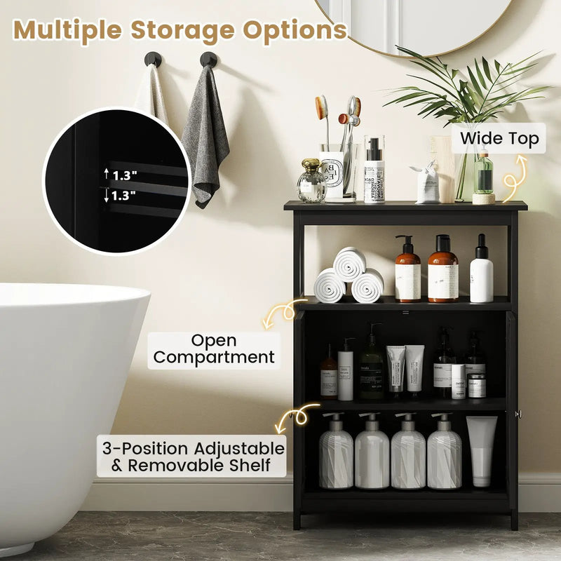 Bathroom Floor Cabinet Freestanding Storage Organizer with Open Compartment by DirectDeals