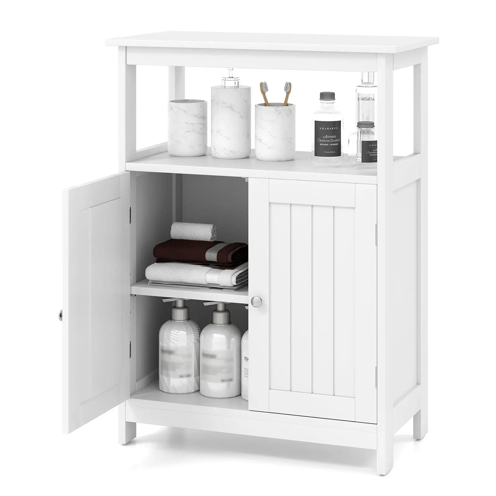 Bathroom Floor Cabinet Freestanding Storage Organizer with Open Compartment by DirectDeals