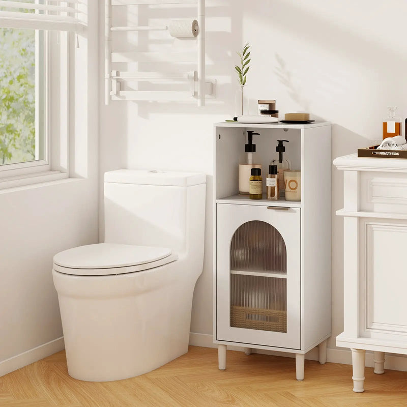 Bathroom Floor Cabinet Wood Side Storage Organizer with Adjustable Shelf-White by DirectDeals