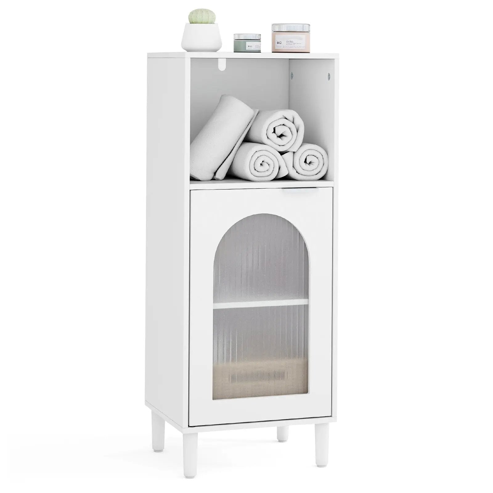 Bathroom Floor Cabinet Wood Side Storage Organizer with Adjustable Shelf-White by DirectDeals