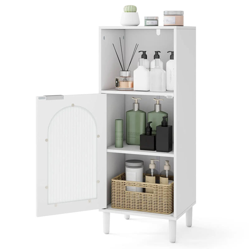 Bathroom Floor Cabinet Wood Side Storage Organizer with Adjustable Shelf-White by DirectDeals